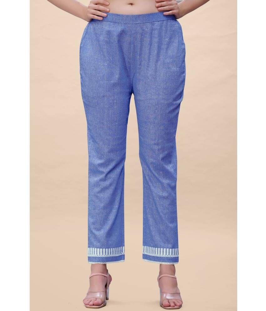     			Glomee - Blue Cotton Straight Women's Casual Pants ( Pack of 1 )