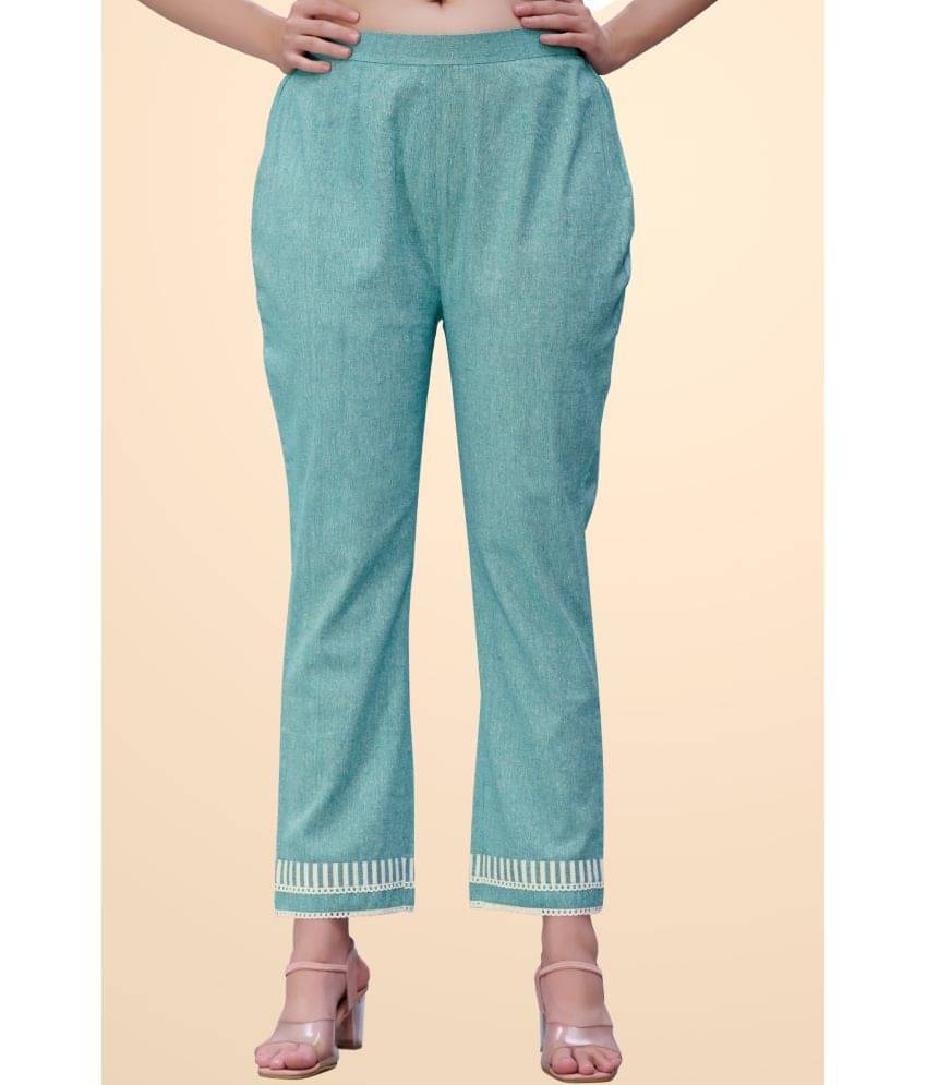     			Glomee - Sea Green Cotton Straight Women's Casual Pants ( Pack of 1 )