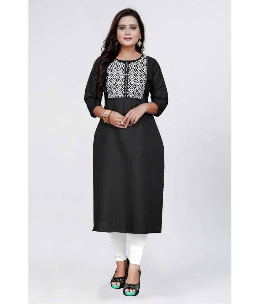 Jiya Enterprise - Black Cotton Blend Women's Straight Kurti ( Pack of 1 ) Jiya Enterprise - Black Cotton Blend Women's Straight Kurti ( Pack of 1 )