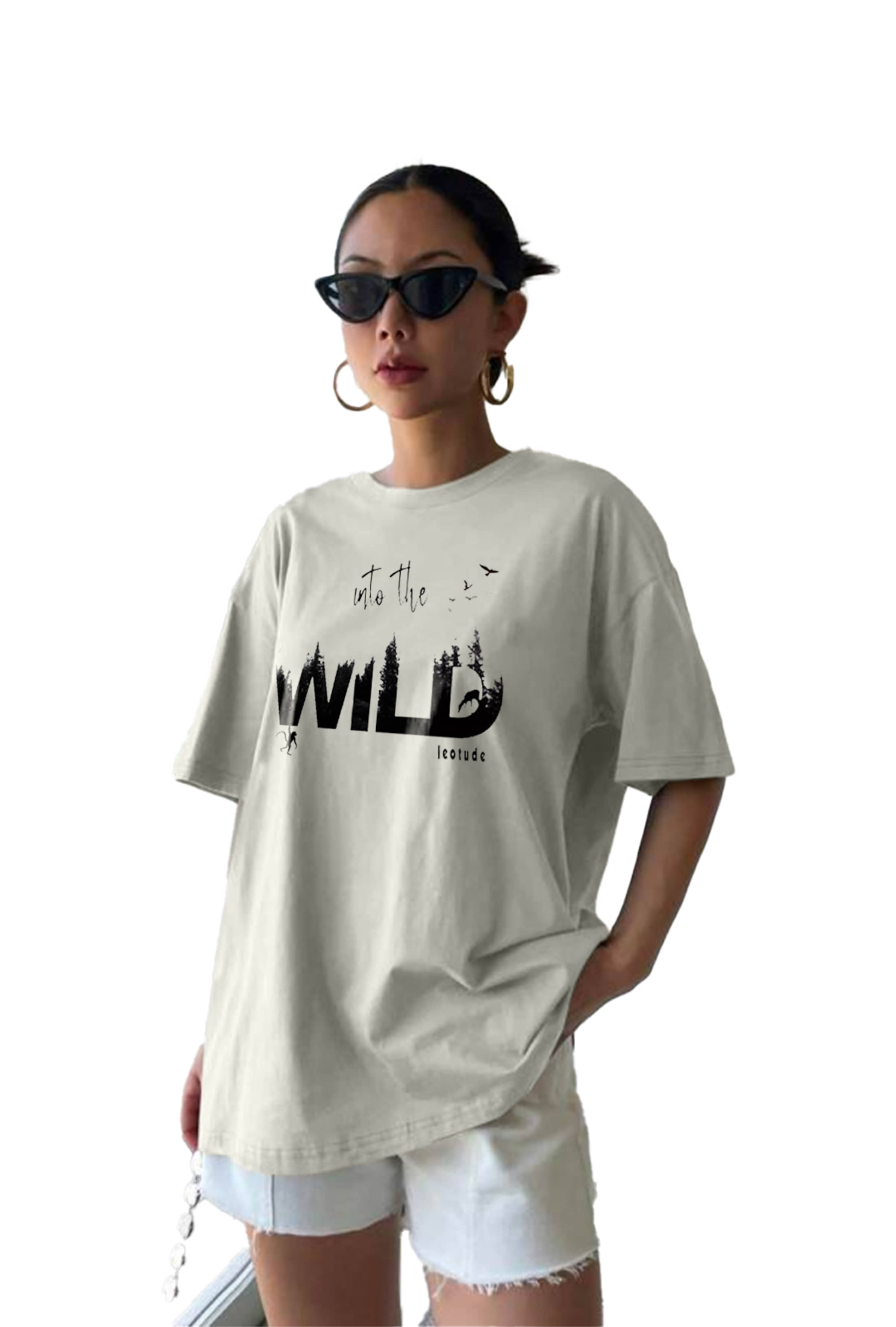 Leotude Women Cotton Blend Printed Regular Fit Round Neck T-Shirt ( Grey )