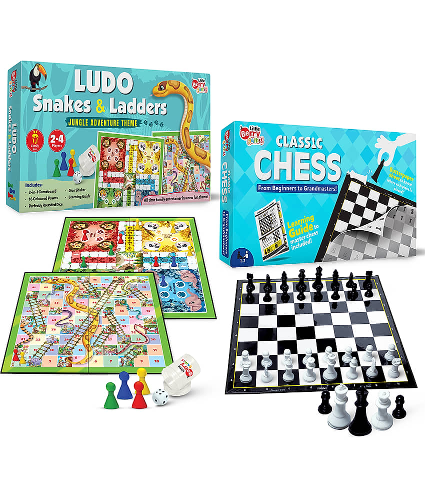 Little Berry 3-in-1 Jungle Ludo, Snakes Ladders and Classic Chess Board Game Combo Set - Multicolor - Toys and Games | Buy online on ZillyBuy