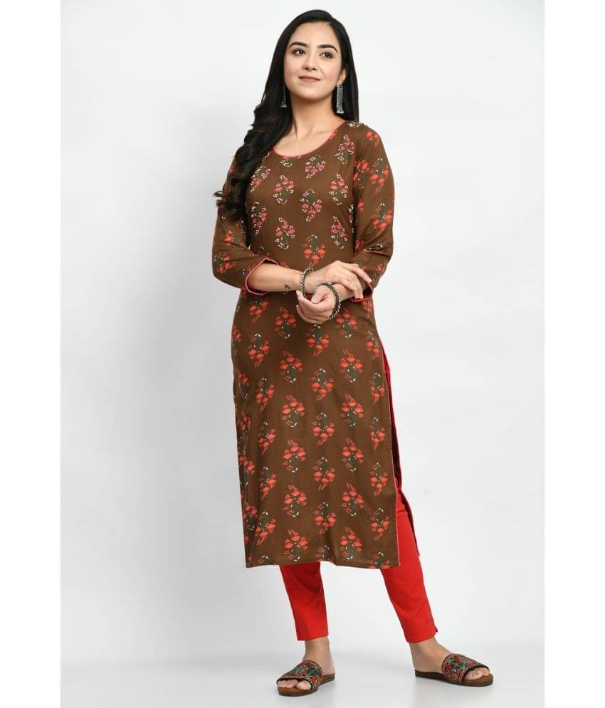     			MAURYA Rayon Printed Straight Women's Kurti - Brown ( Pack of 1 )