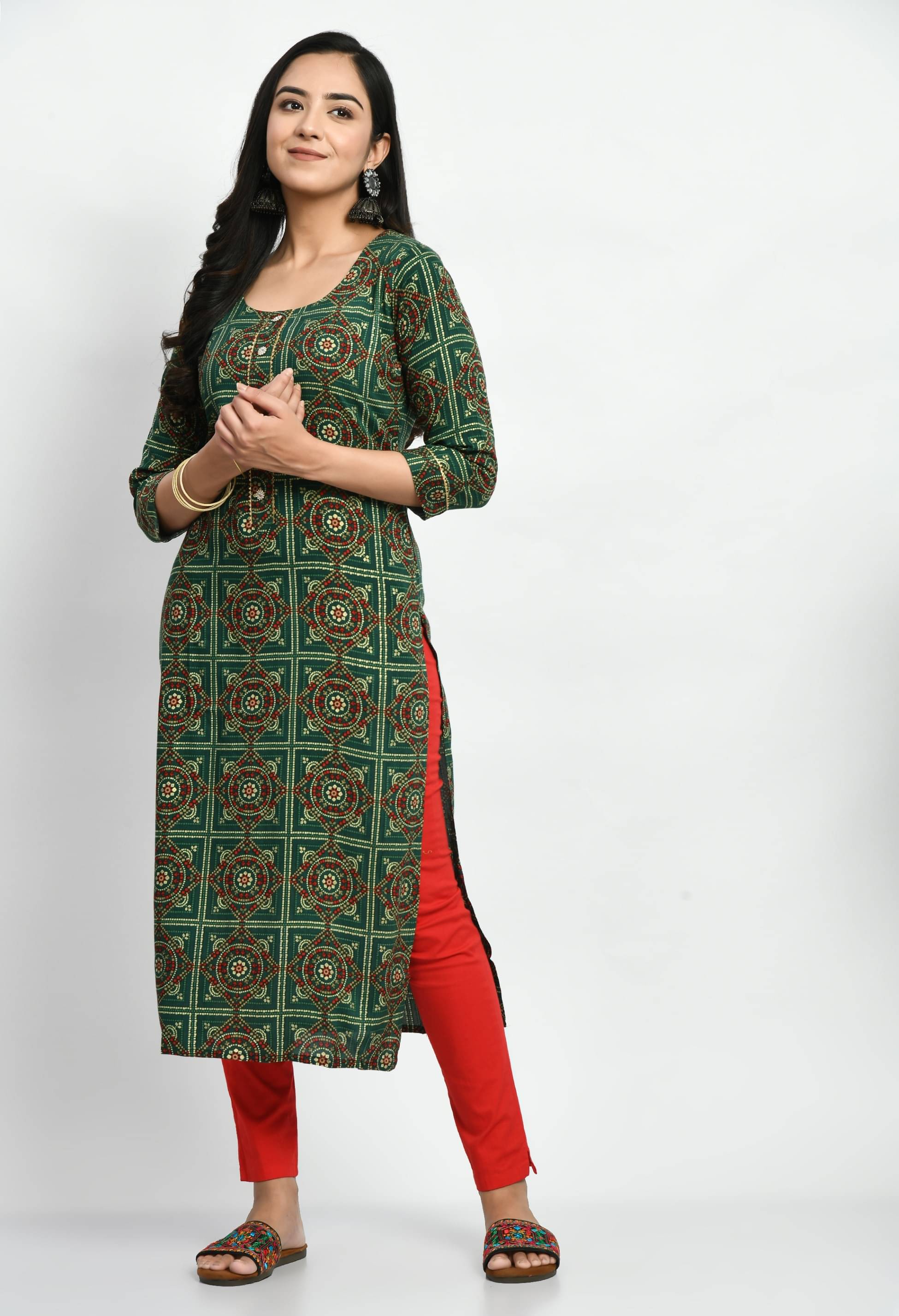     			MAURYA Rayon Printed Straight Women's Kurti - Green ( Pack of 1 )