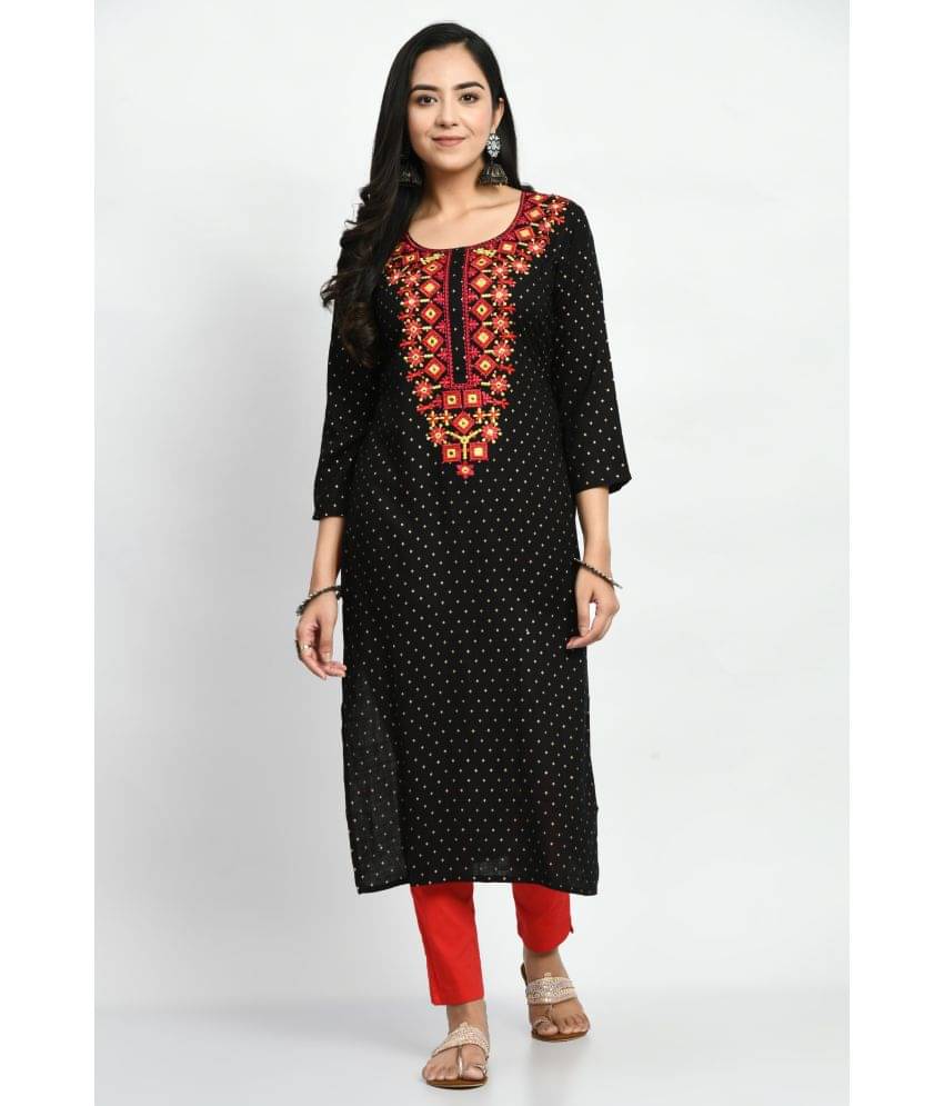 MAURYA Rayon Embroidered Straight Women's Kurti - Multicolor ( Pack of 1 ) MAURYA Rayon Embroidered Straight Women's Kurti - Multicolor ( Pack of 1 )