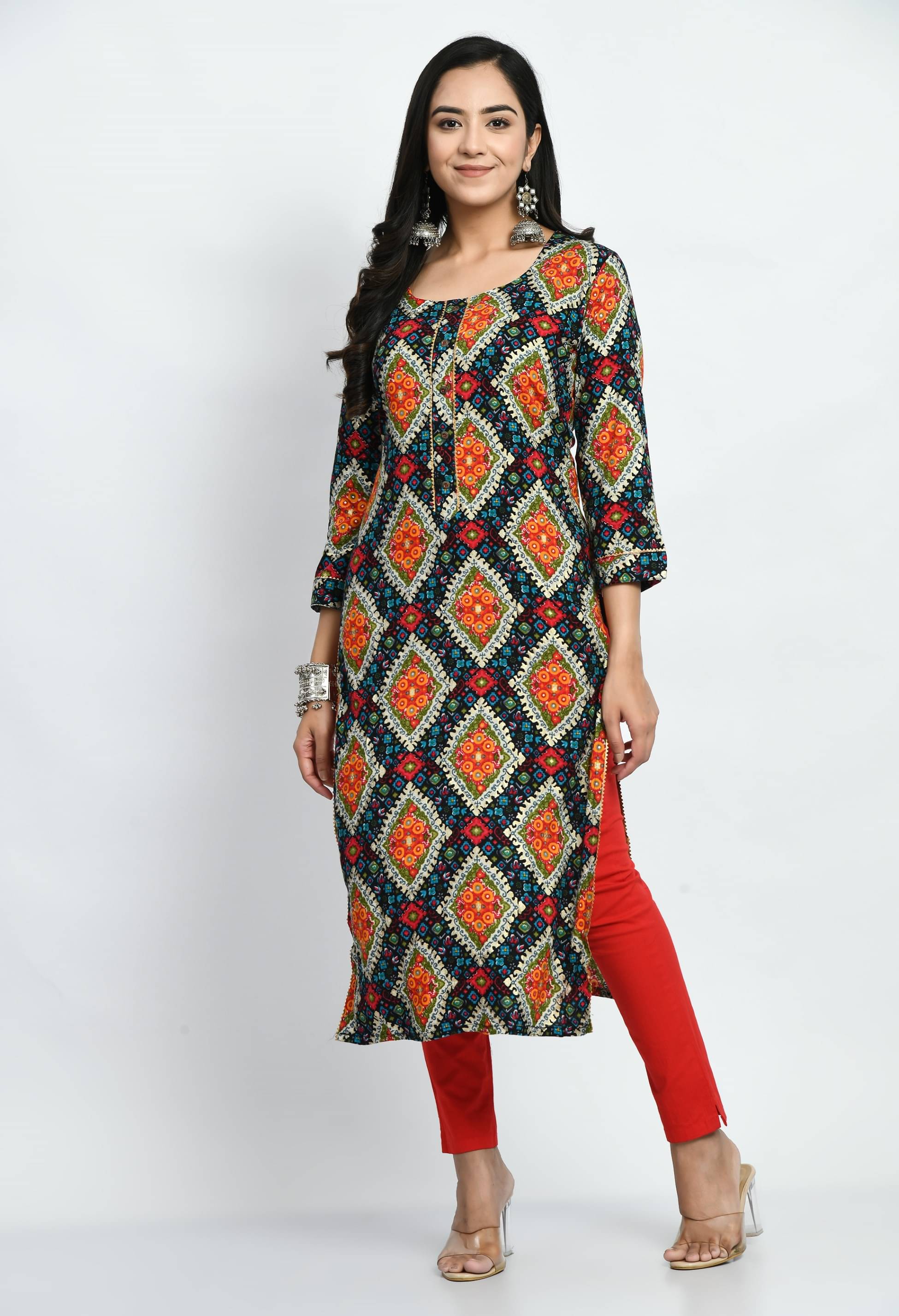     			MAURYA Rayon Printed Straight Women's Kurti - Multicolor ( Pack of 1 )