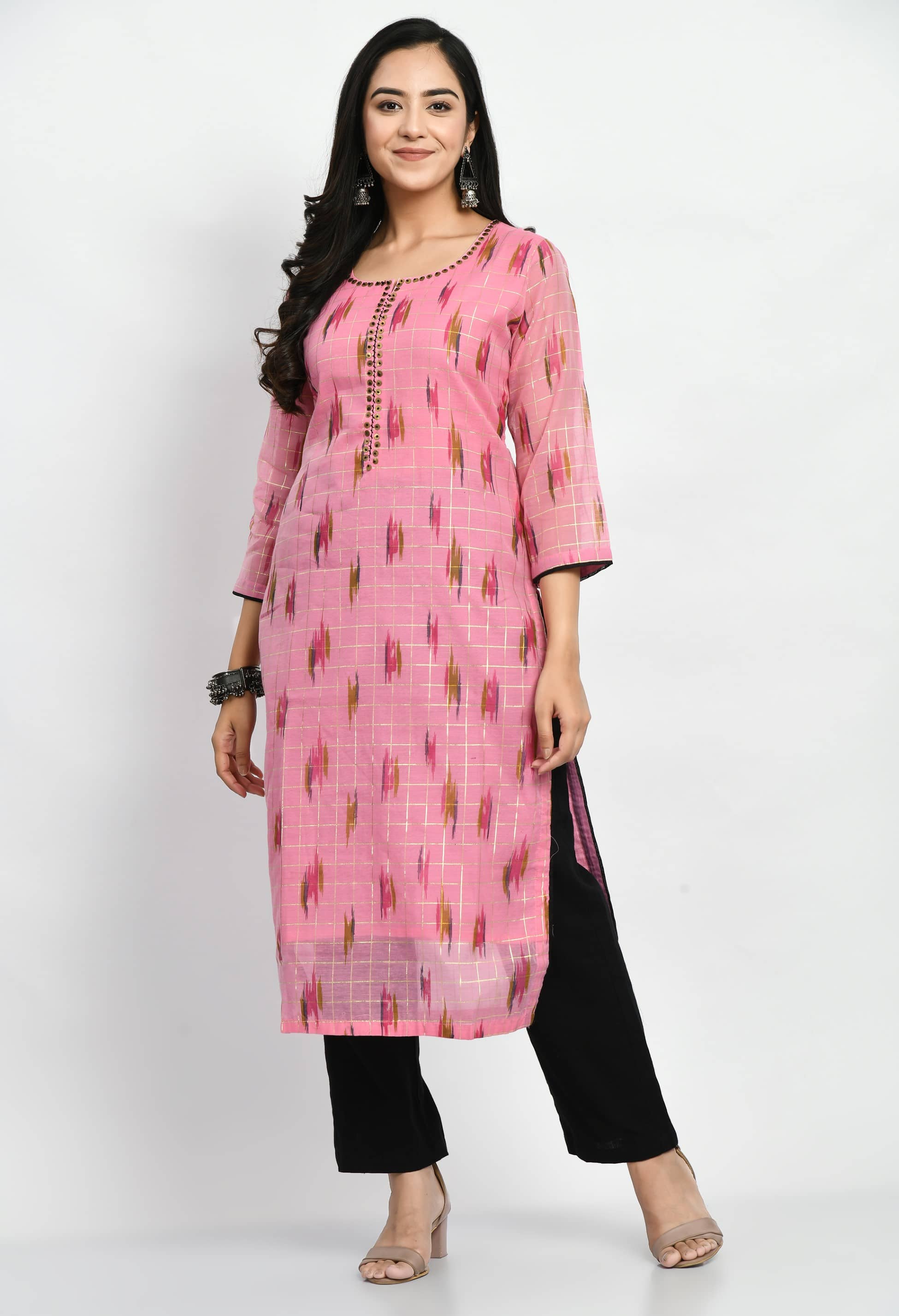 MAURYA Chanderi Printed Straight Women's Kurti - Pink ( Pack of 1 ) - Kurtis, Tunics | Buy online on ZillyBuy