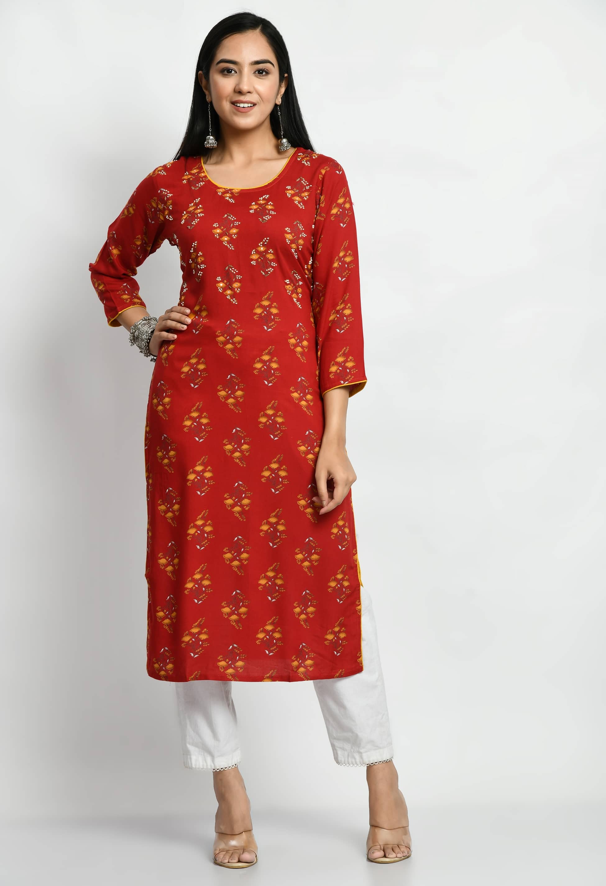 MAURYA Rayon Printed Straight Women's Kurti - Red ( Pack of 1 ) - Kurtis, Tunics | Buy online on ZillyBuy
