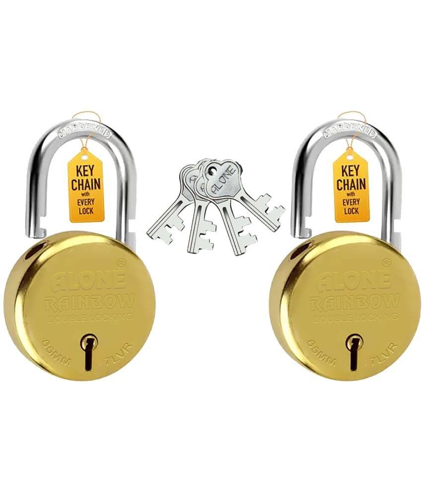     			Rainbow 65mm 2 Padlocks 4 Same Keys Double Locking | Padlocks for Home Lock and Key Gold Antique Lacquer Caoted Rust Free (Pack of 2)