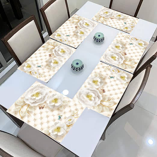 SANRAHSSAN PVC Floral Rectangle Table Mats ( 44 cm x 32 cm ) Pack of 6 - Multi