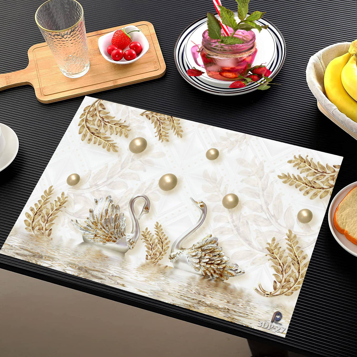 SANRAHSSAN PVC Floral Rectangle Table Mats ( 44 cm x 32 cm ) Pack of 6 - Multi