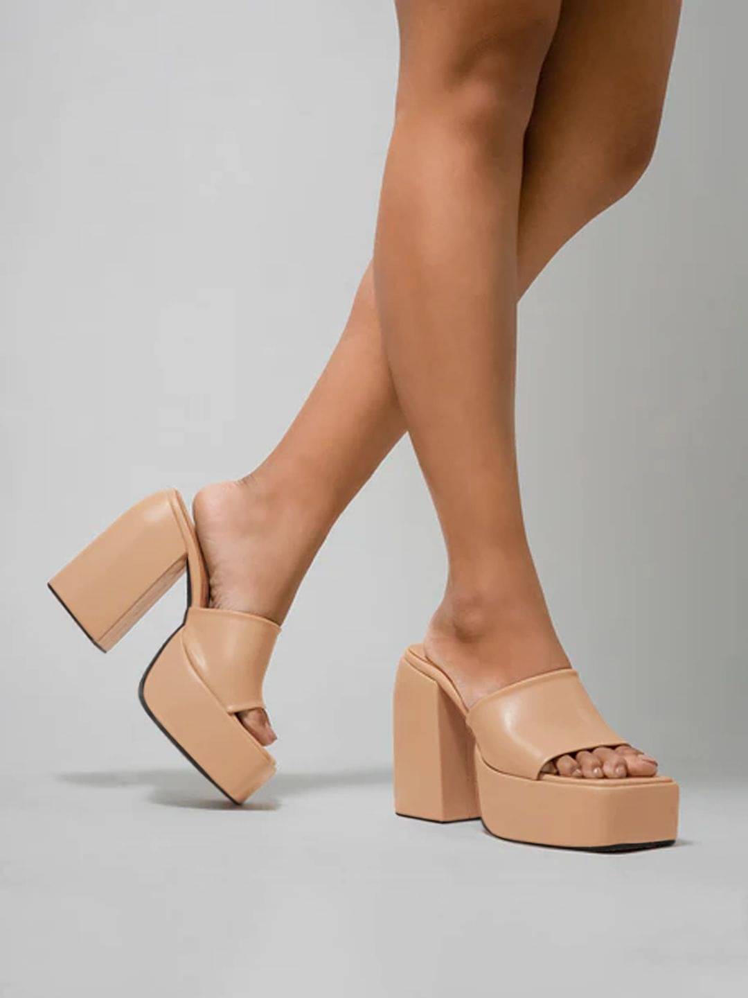     			Shoetopia - Beige Women's Slip On Heels