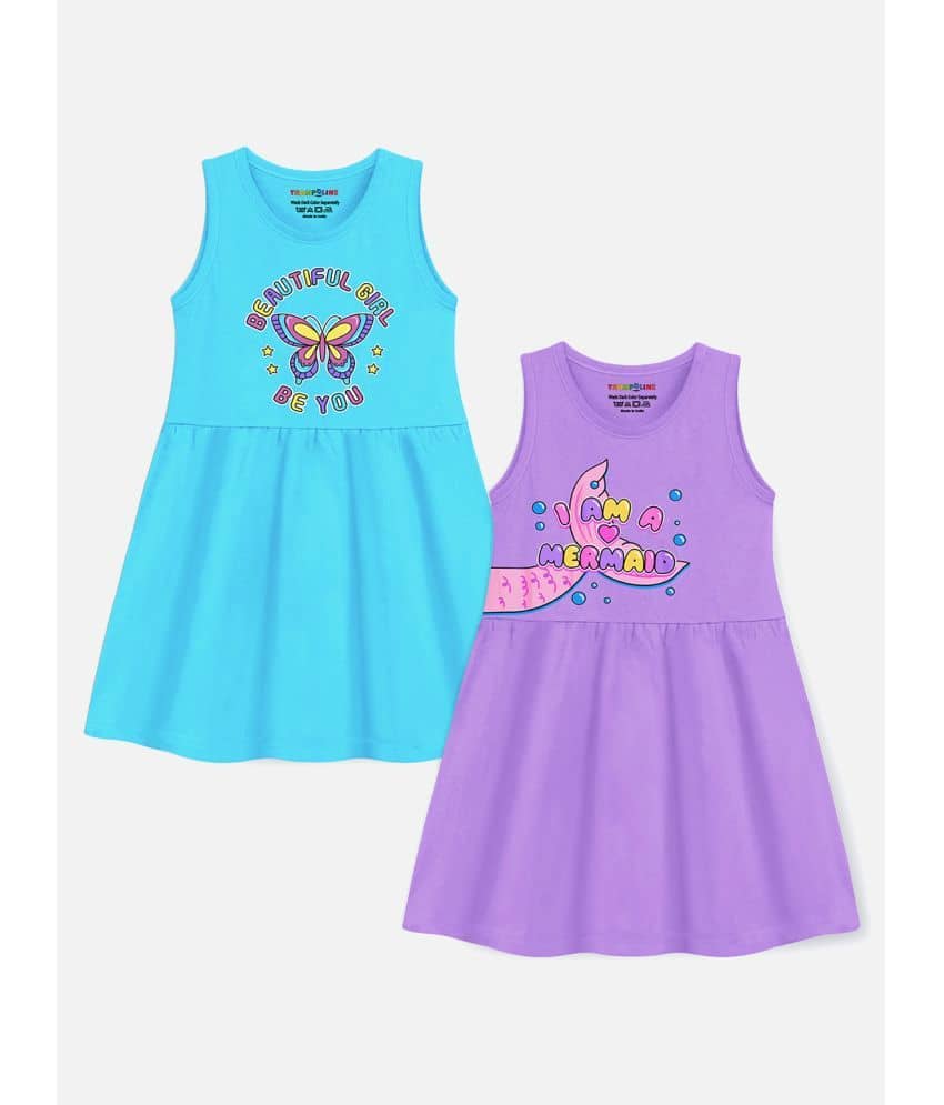 Trampoline Cotton Blend A-line Dress For Girls ( Pack of 2 , Multicolor1 )