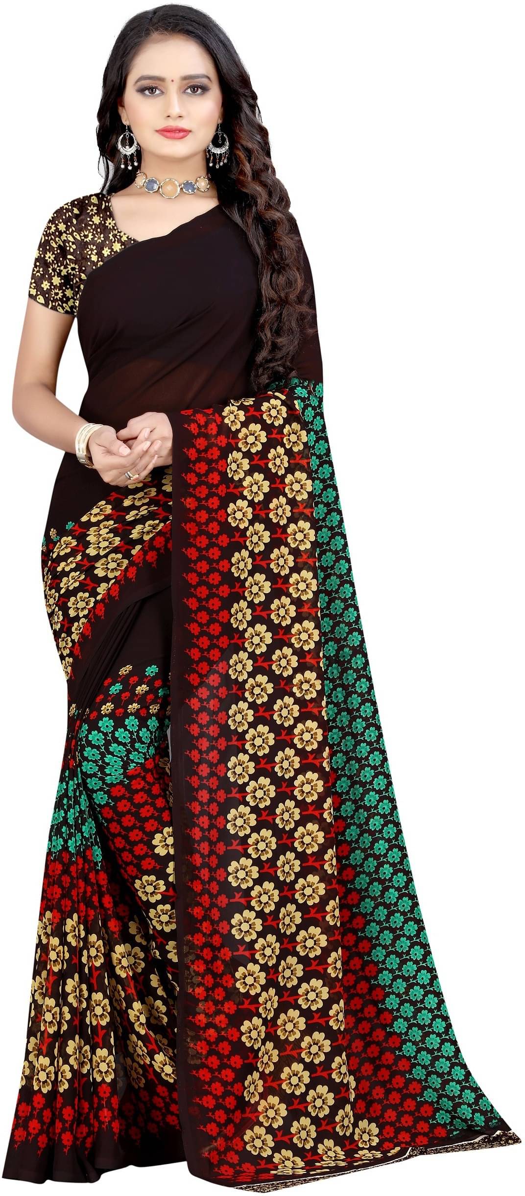     			LEELAVATI Georgette Printed Saree With Unstitched Blouse Piece ( Black )