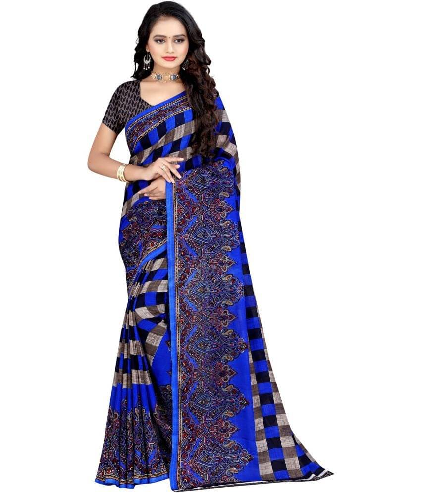 LEELAVATI Georgette Printed Saree With Unstitched Blouse Piece ( Blue ) LEELAVATI Georgette Printed Saree With Unstitched Blouse Piece ( Blue )