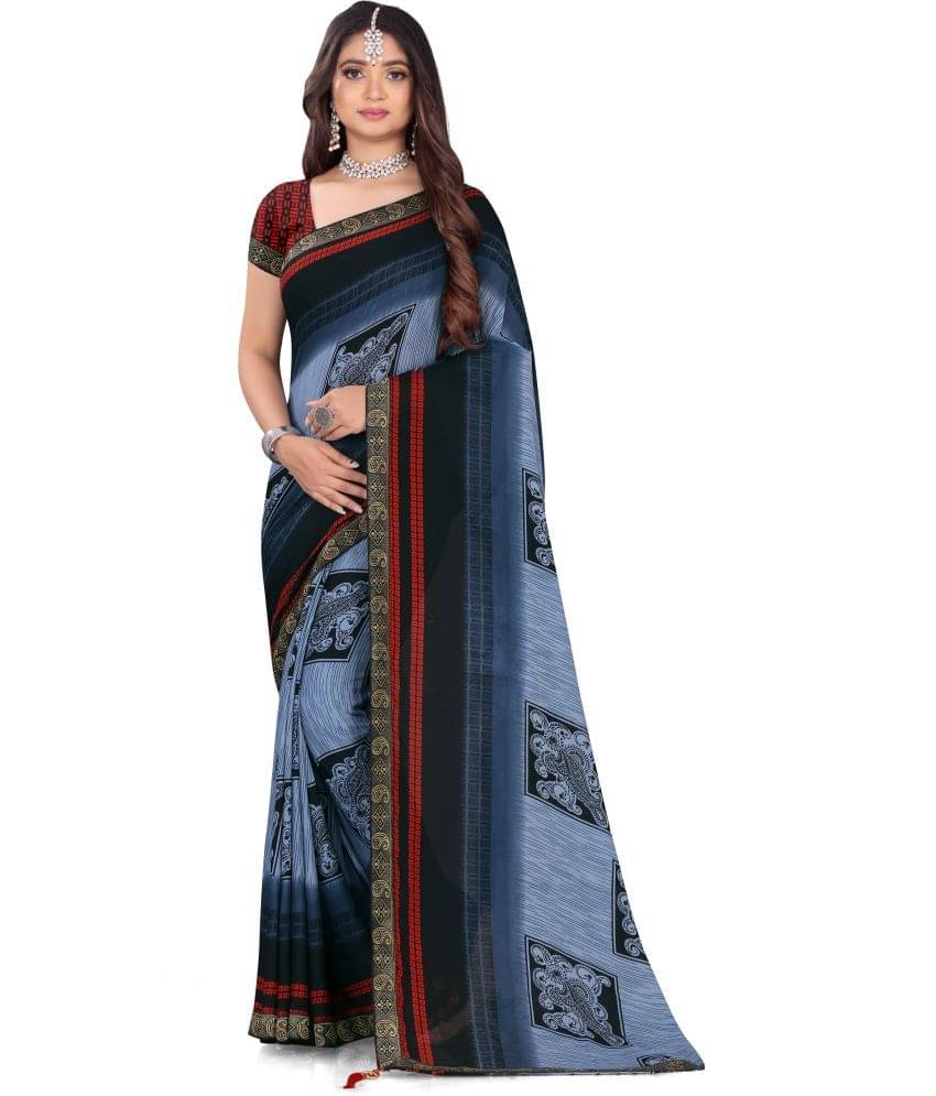     			LEELAVATI Georgette Embroidered Saree With Unstitched Blouse Piece ( Blue )