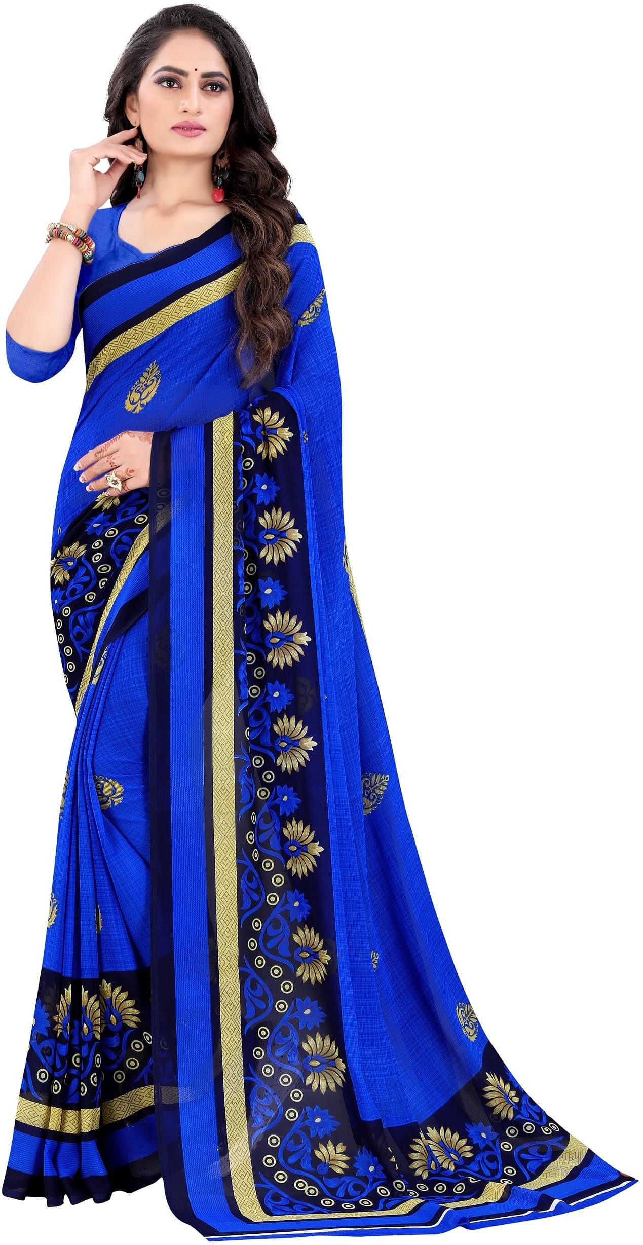 LEELAVATI Georgette Printed Saree With Unstitched Blouse Piece ( Blue ) LEELAVATI Georgette Printed Saree With Unstitched Blouse Piece ( Blue )