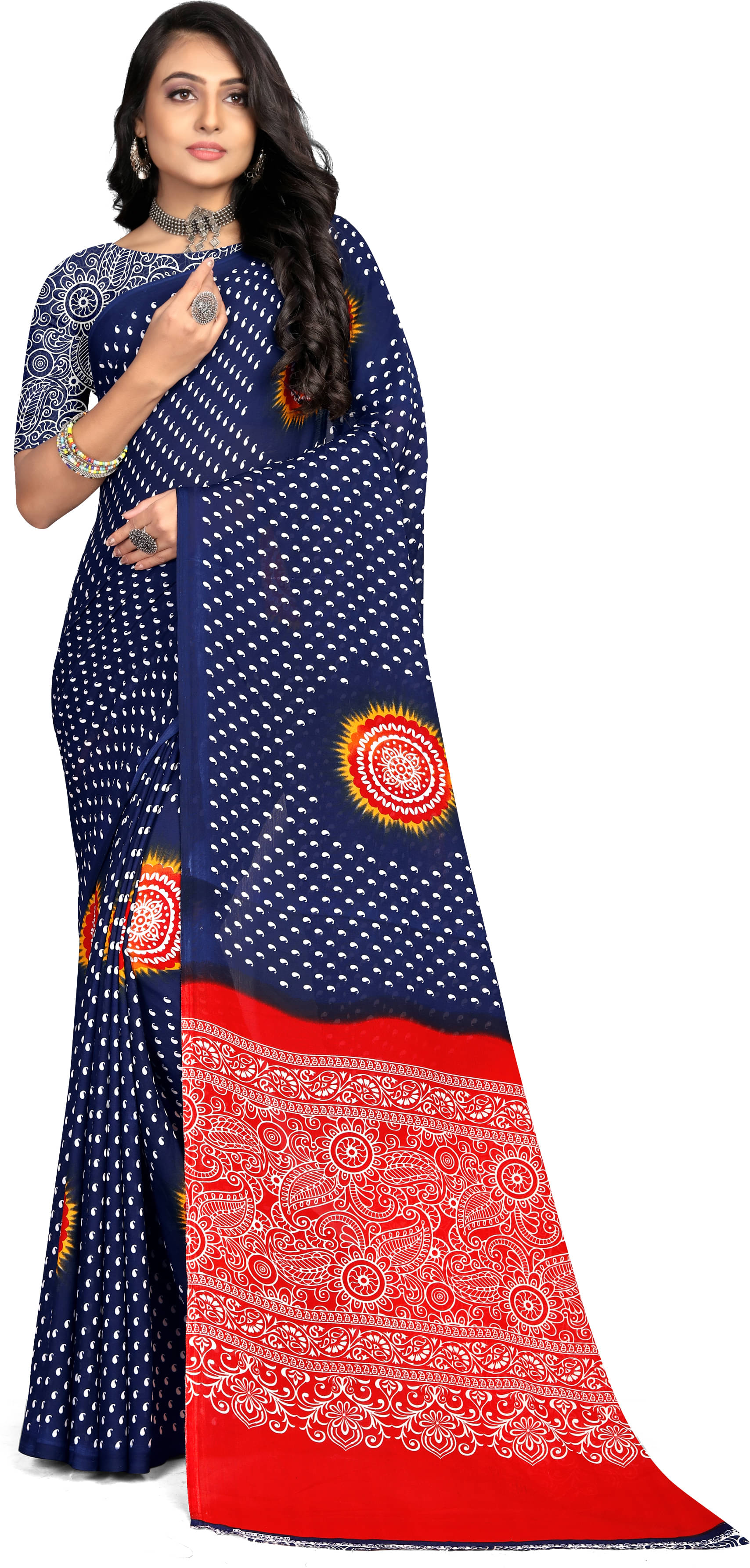 LEELAVATI Georgette Printed Saree With Unstitched Blouse Piece ( Blue ) LEELAVATI Georgette Printed Saree With Unstitched Blouse Piece ( Blue )
