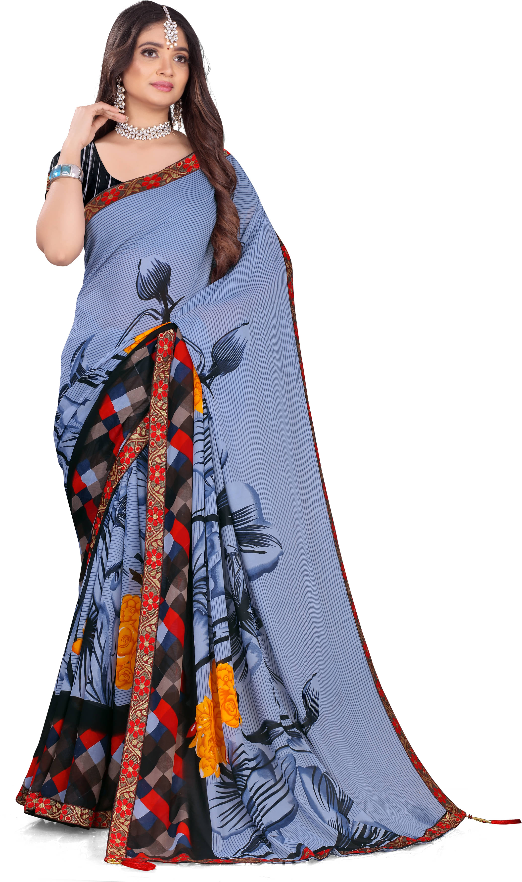 LEELAVATI Georgette Embroidered Saree With Unstitched Blouse Piece ( Blue ) LEELAVATI Georgette Embroidered Saree With Unstitched Blouse Piece ( Blue )