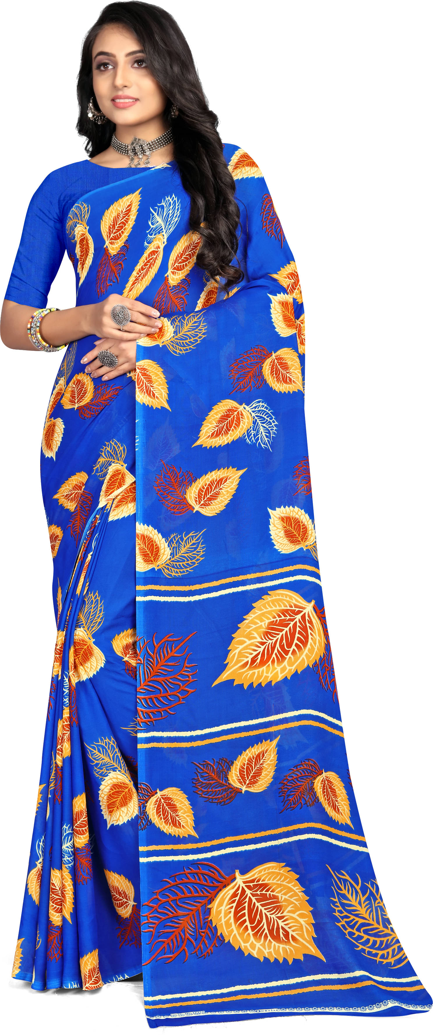 LEELAVATI Georgette Printed Saree With Unstitched Blouse Piece ( Blue ) LEELAVATI Georgette Printed Saree With Unstitched Blouse Piece ( Blue )