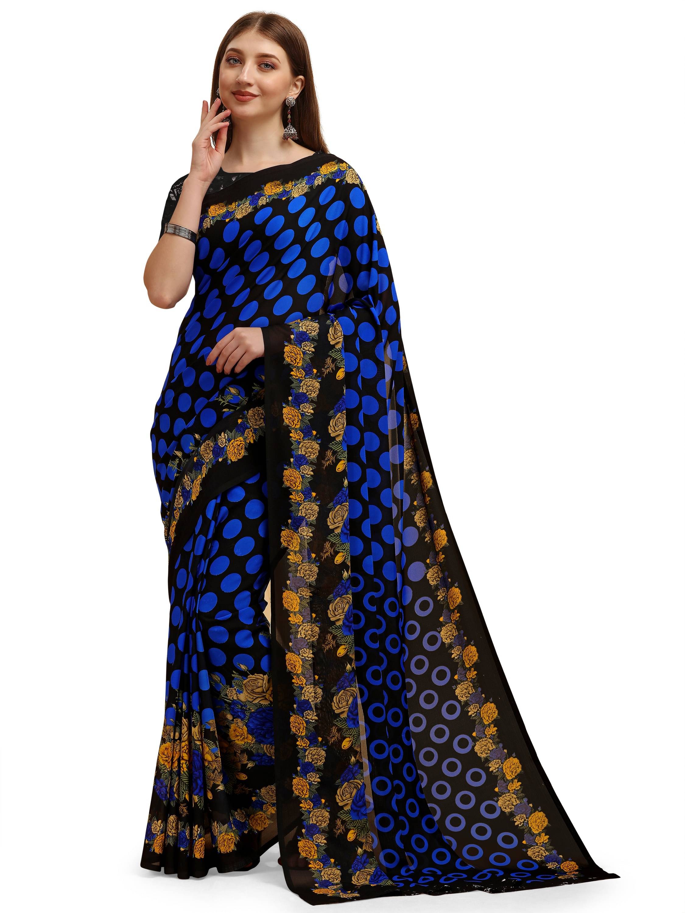     			LEELAVATI Georgette Printed Saree With Unstitched Blouse Piece ( Blue )