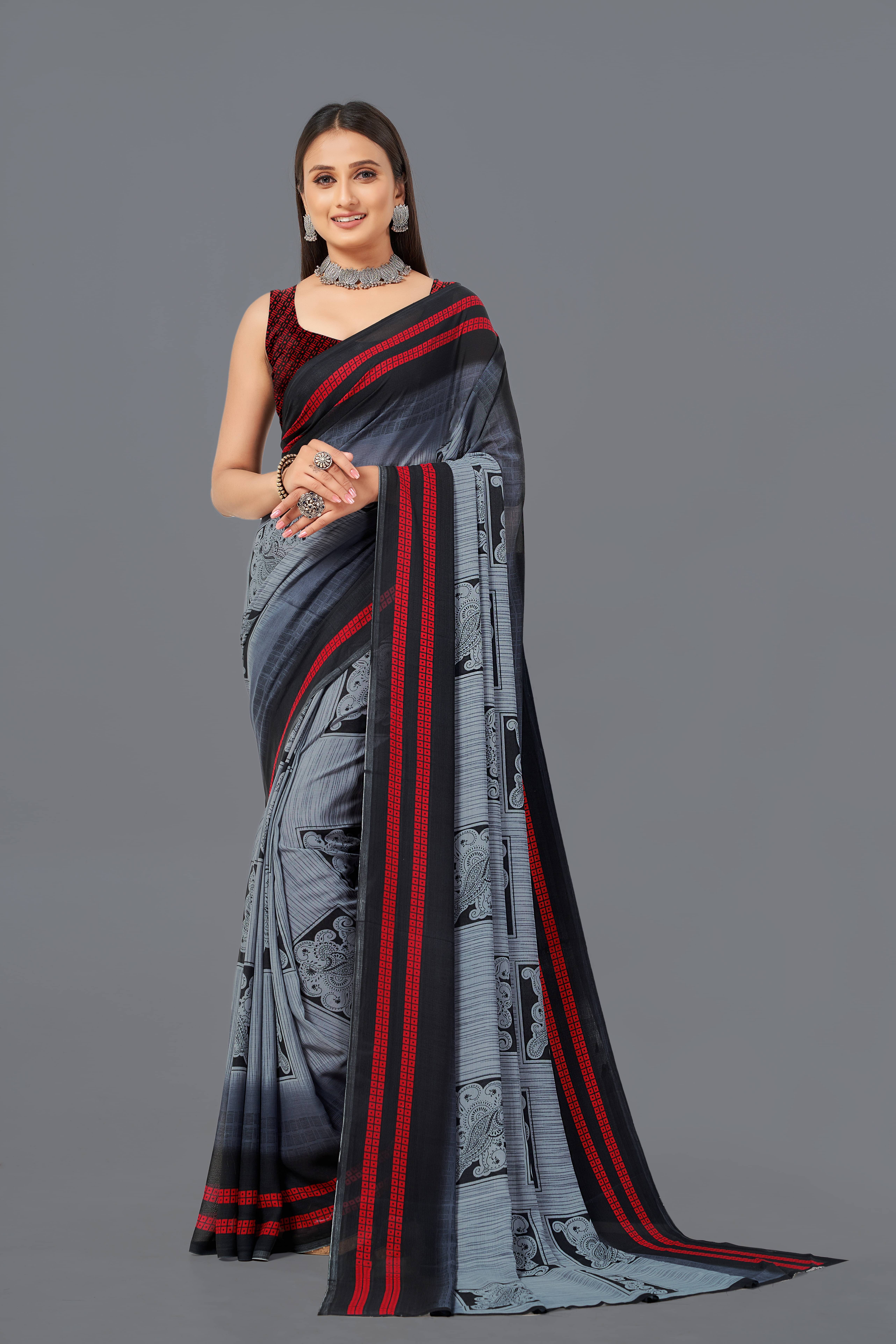 LEELAVATI Georgette Printed Saree With Unstitched Blouse Piece ( Grey ) LEELAVATI Georgette Printed Saree With Unstitched Blouse Piece ( Grey )