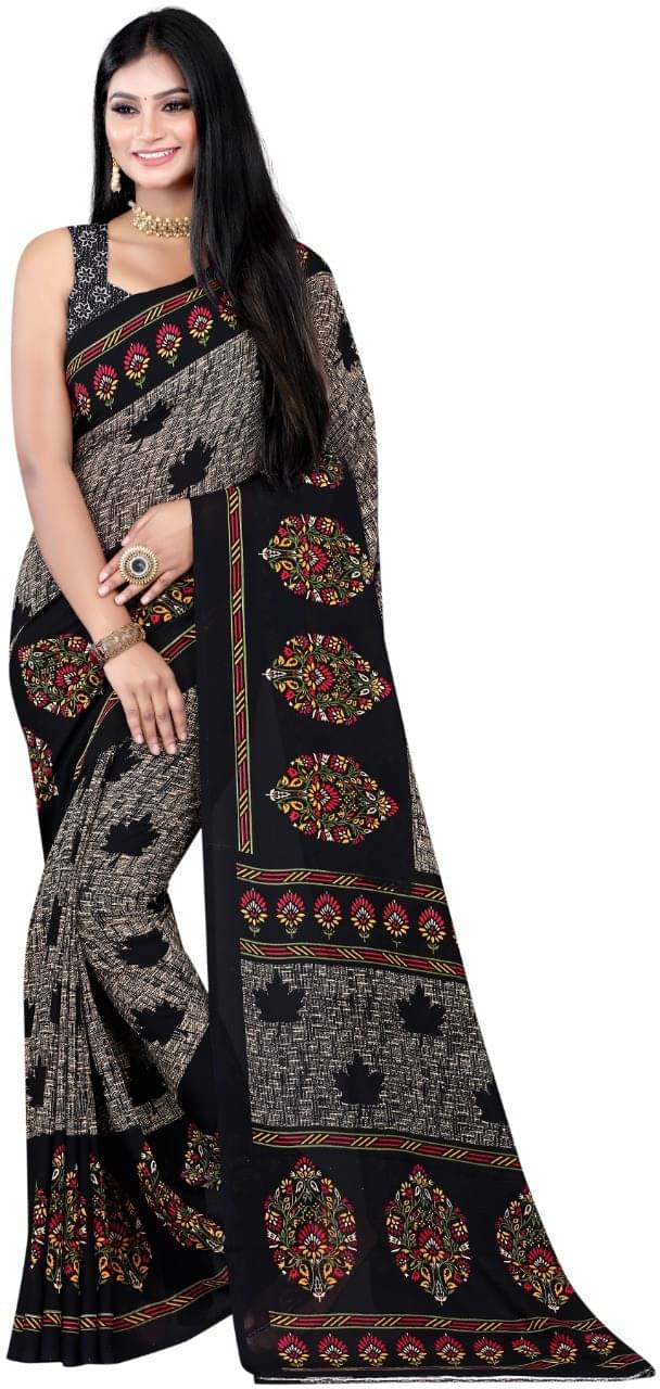 LEELAVATI Georgette Printed Saree With Unstitched Blouse Piece ( Grey ) LEELAVATI Georgette Printed Saree With Unstitched Blouse Piece ( Grey )