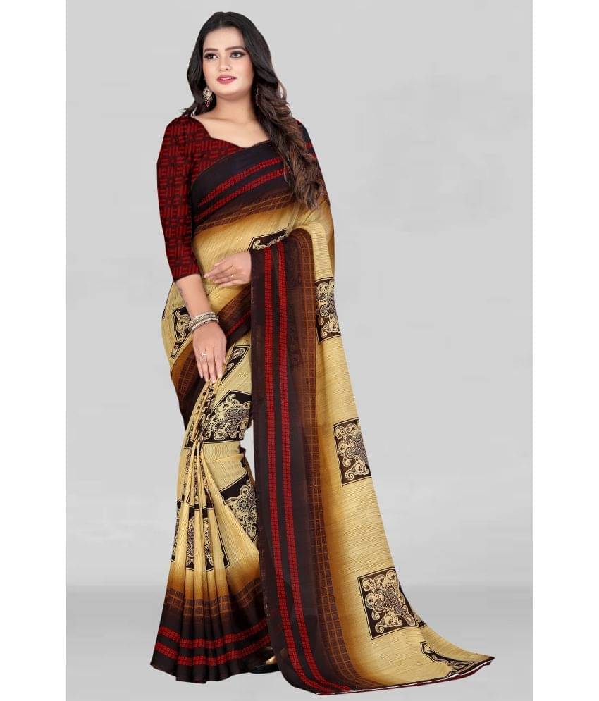 LEELAVATI Georgette Printed Saree With Unstitched Blouse Piece ( Maroon ) LEELAVATI Georgette Printed Saree With Unstitched Blouse Piece ( Maroon )