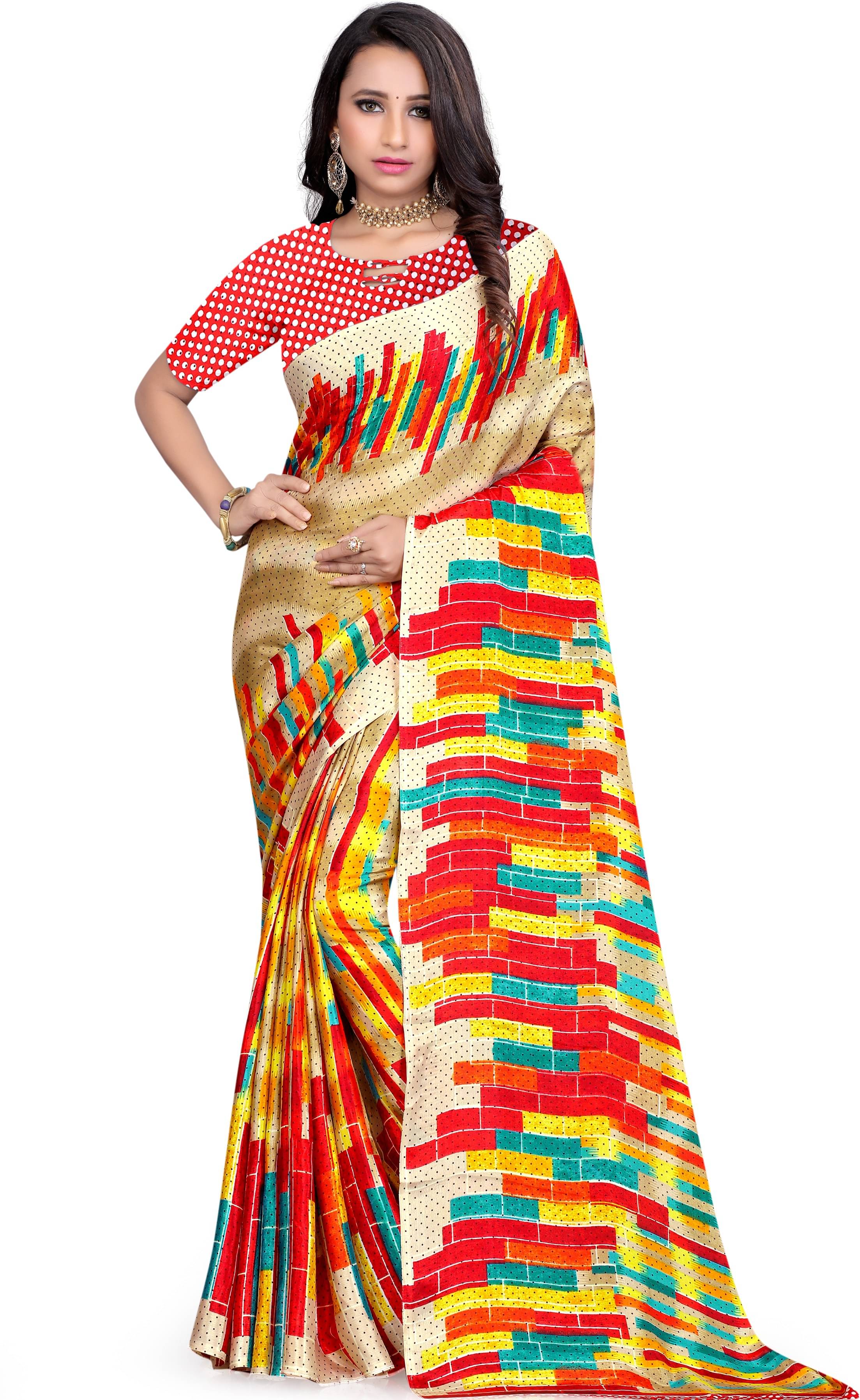     			LEELAVATI Crepe Printed Saree With Unstitched Blouse Piece ( Multicolor )