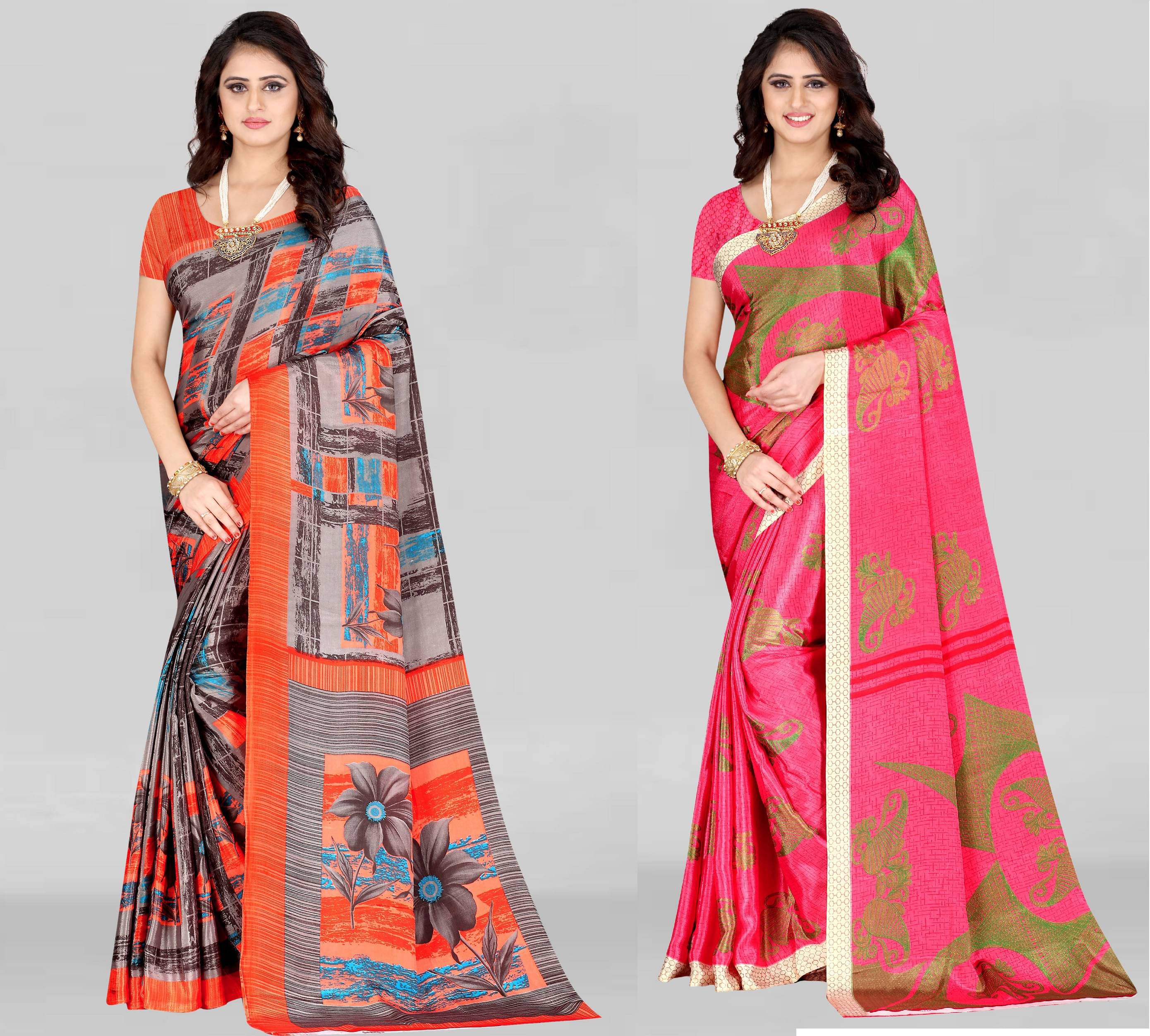 LEELAVATI Crepe Printed Saree With Unstitched Blouse Piece ( Multicolor ) LEELAVATI Crepe Printed Saree With Unstitched Blouse Piece ( Multicolor )