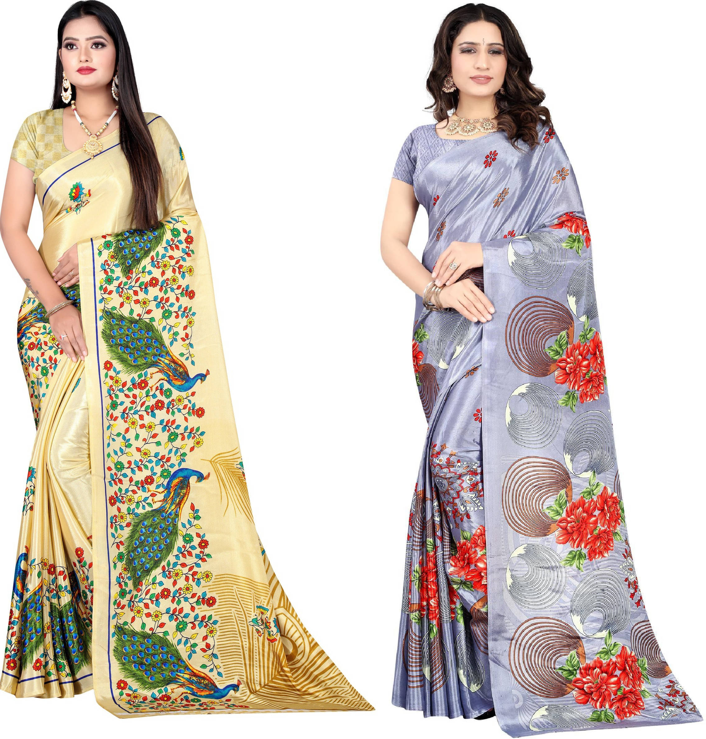 LEELAVATI Crepe Printed Saree With Unstitched Blouse Piece ( Multicolor ) LEELAVATI Crepe Printed Saree With Unstitched Blouse Piece ( Multicolor )