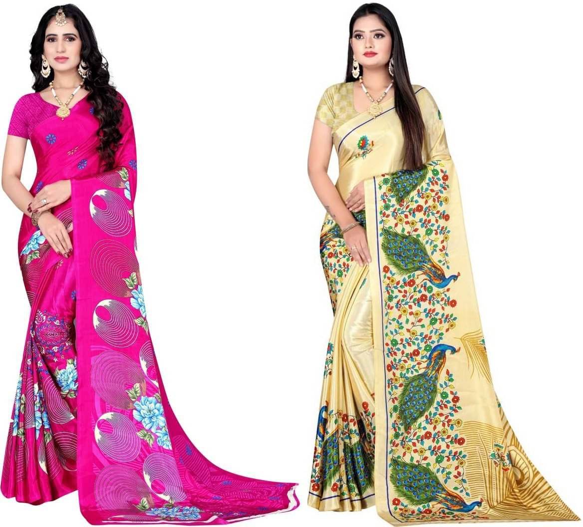 LEELAVATI Crepe Printed Saree With Unstitched Blouse Piece ( Multicolor ) LEELAVATI Crepe Printed Saree With Unstitched Blouse Piece ( Multicolor )