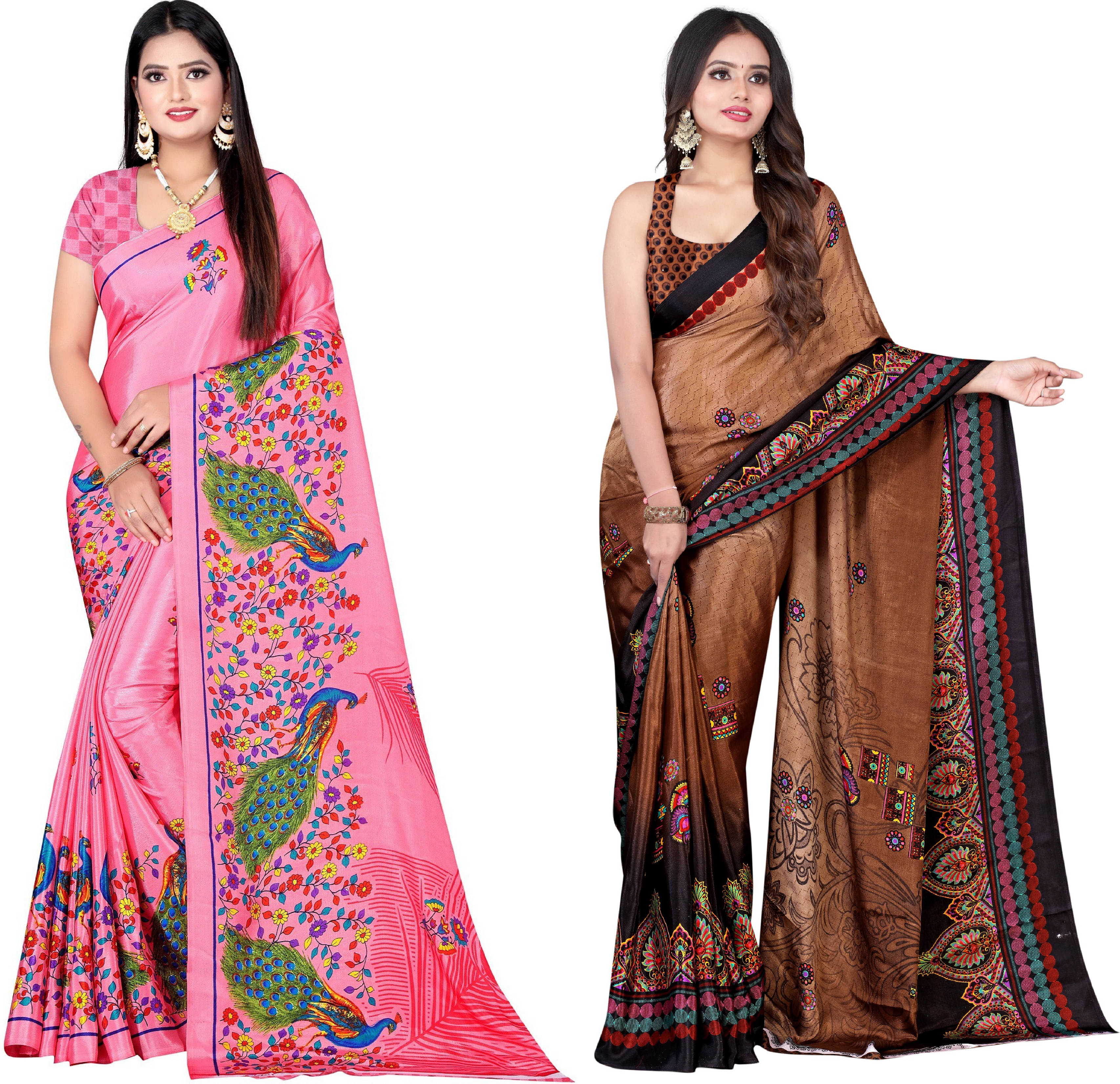 LEELAVATI Crepe Printed Saree With Unstitched Blouse Piece ( Multicolor ) LEELAVATI Crepe Printed Saree With Unstitched Blouse Piece ( Multicolor )