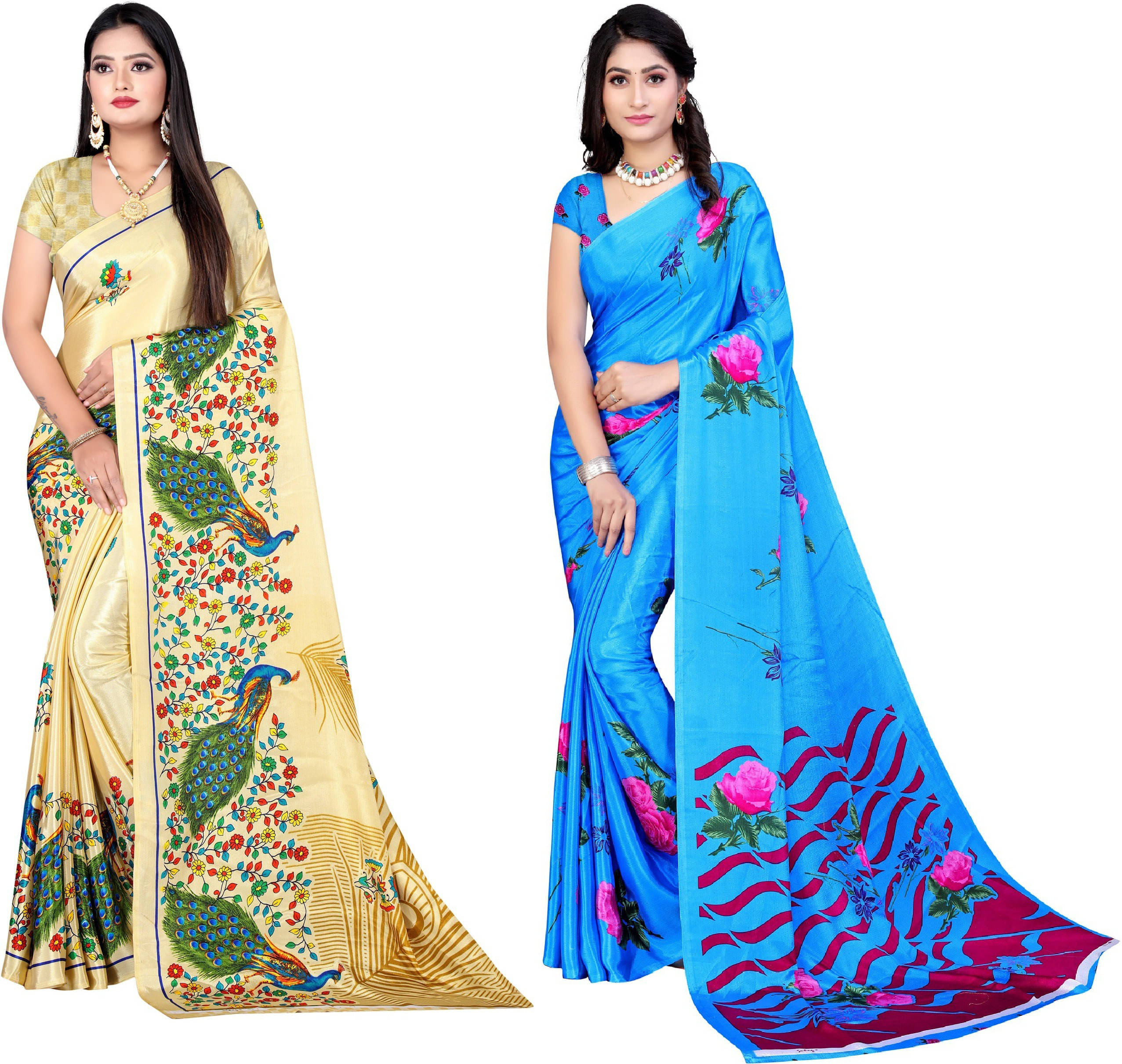 LEELAVATI Crepe Printed Saree With Unstitched Blouse Piece ( Multicolor ) LEELAVATI Crepe Printed Saree With Unstitched Blouse Piece ( Multicolor )