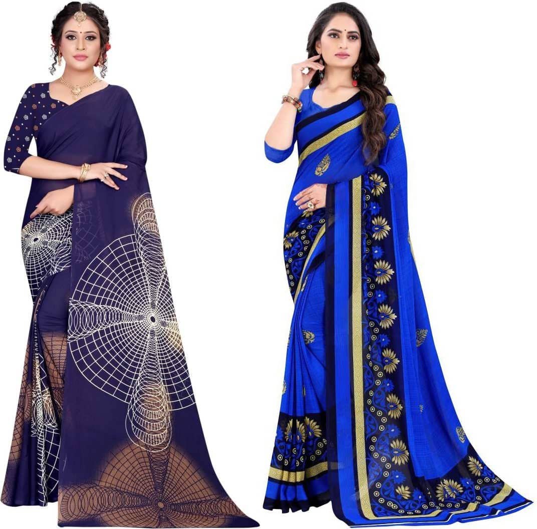 LEELAVATI Georgette Printed Saree With Unstitched Blouse Piece ( Multicolor ) - Sarees | Buy online on ZillyBuy