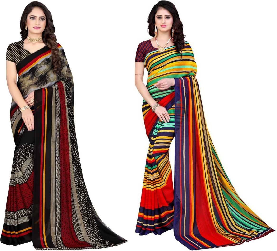 LEELAVATI Georgette Printed Saree With Unstitched Blouse Piece ( Multicolor ) - Sarees | Buy online on ZillyBuy
