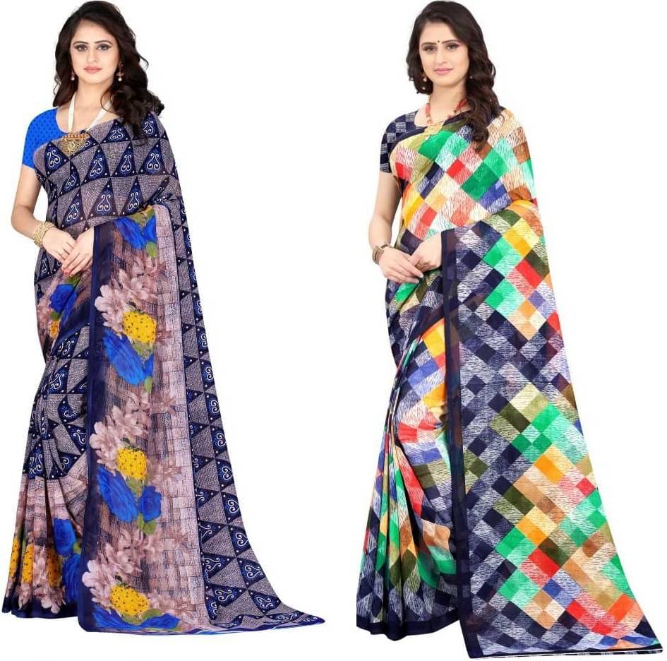 LEELAVATI Georgette Printed Saree With Unstitched Blouse Piece ( Multicolor ) LEELAVATI Georgette Printed Saree With Unstitched Blouse Piece ( Multicolor )