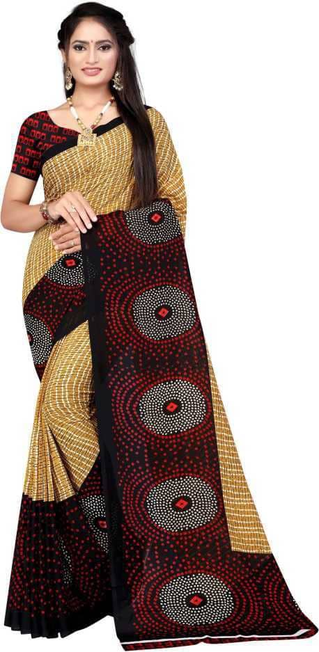 LEELAVATI Georgette Striped Saree With Unstitched Blouse Piece ( Maroon ) - Sarees | Buy online on ZillyBuy