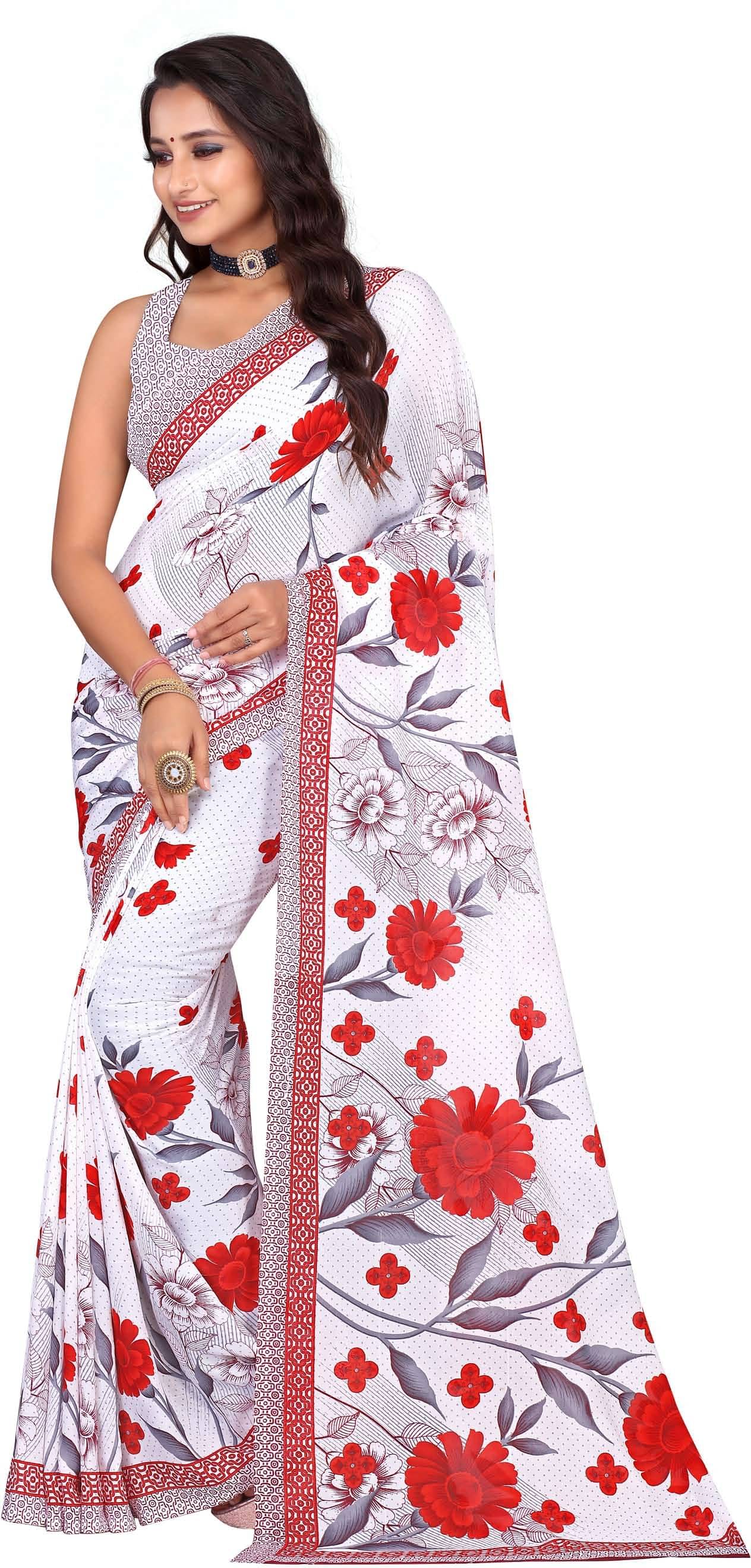 LEELAVATI Georgette Printed Saree With Unstitched Blouse Piece ( Multicolor ) LEELAVATI Georgette Printed Saree With Unstitched Blouse Piece ( Multicolor )
