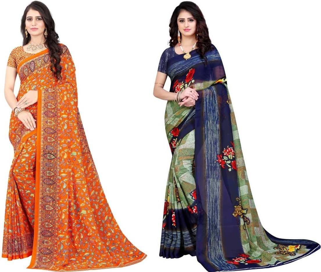     			LEELAVATI Georgette Printed Saree With Unstitched Blouse Piece ( Multicolor )