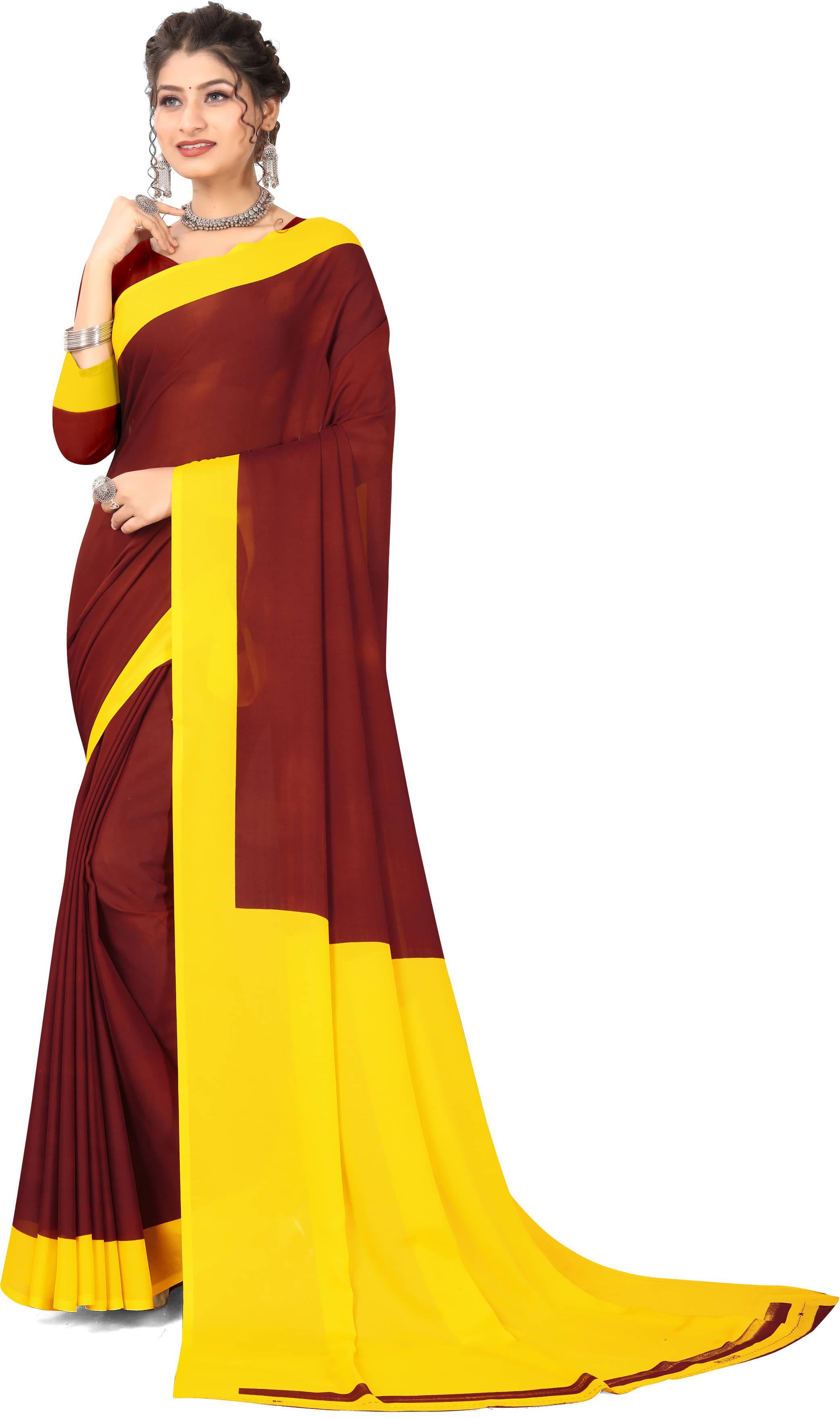 LEELAVATI Georgette Solid Saree With Unstitched Blouse Piece ( Multicolor ) LEELAVATI Georgette Solid Saree With Unstitched Blouse Piece ( Multicolor )