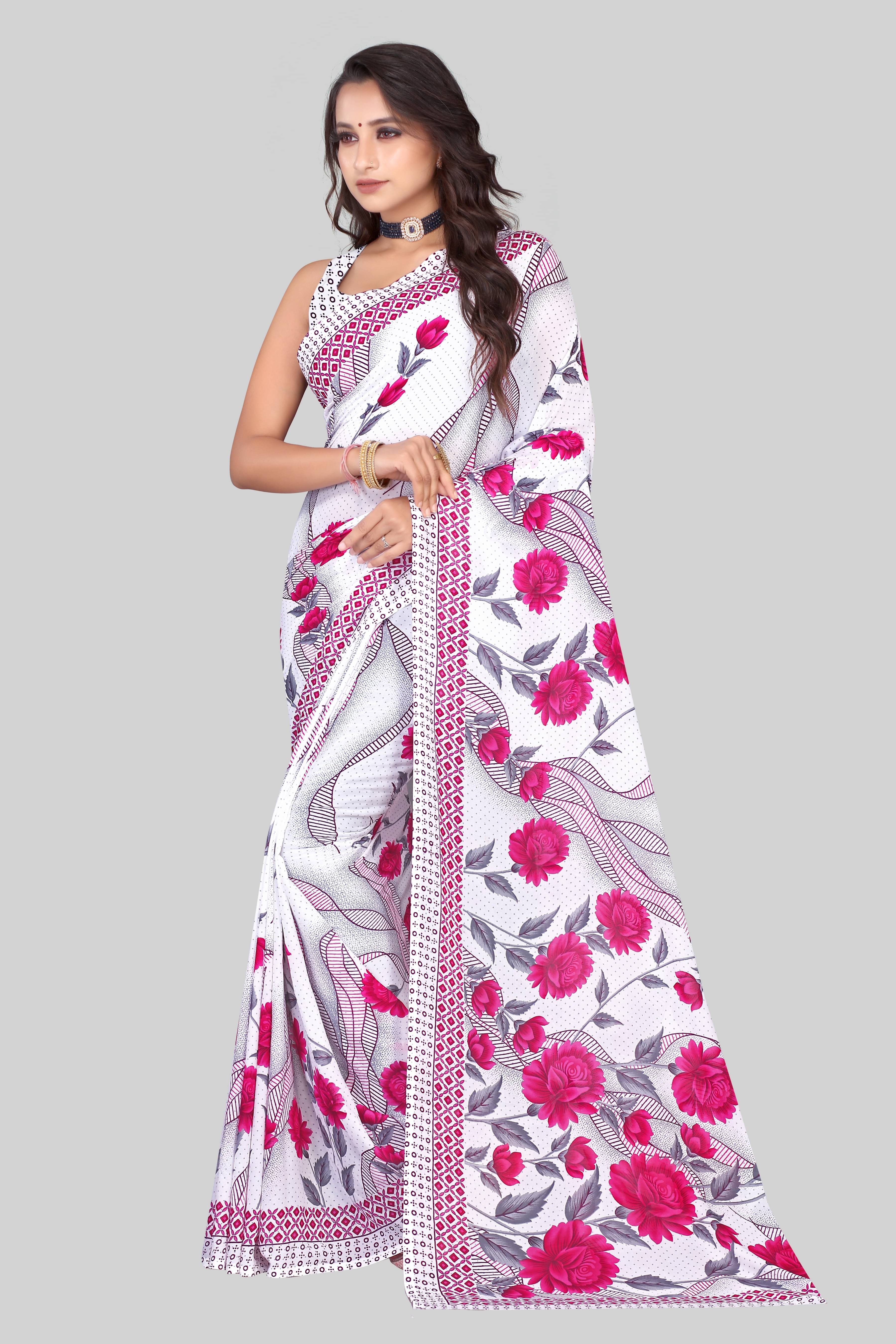 LEELAVATI Georgette Printed Saree With Unstitched Blouse Piece ( Multicolor ) LEELAVATI Georgette Printed Saree With Unstitched Blouse Piece ( Multicolor )