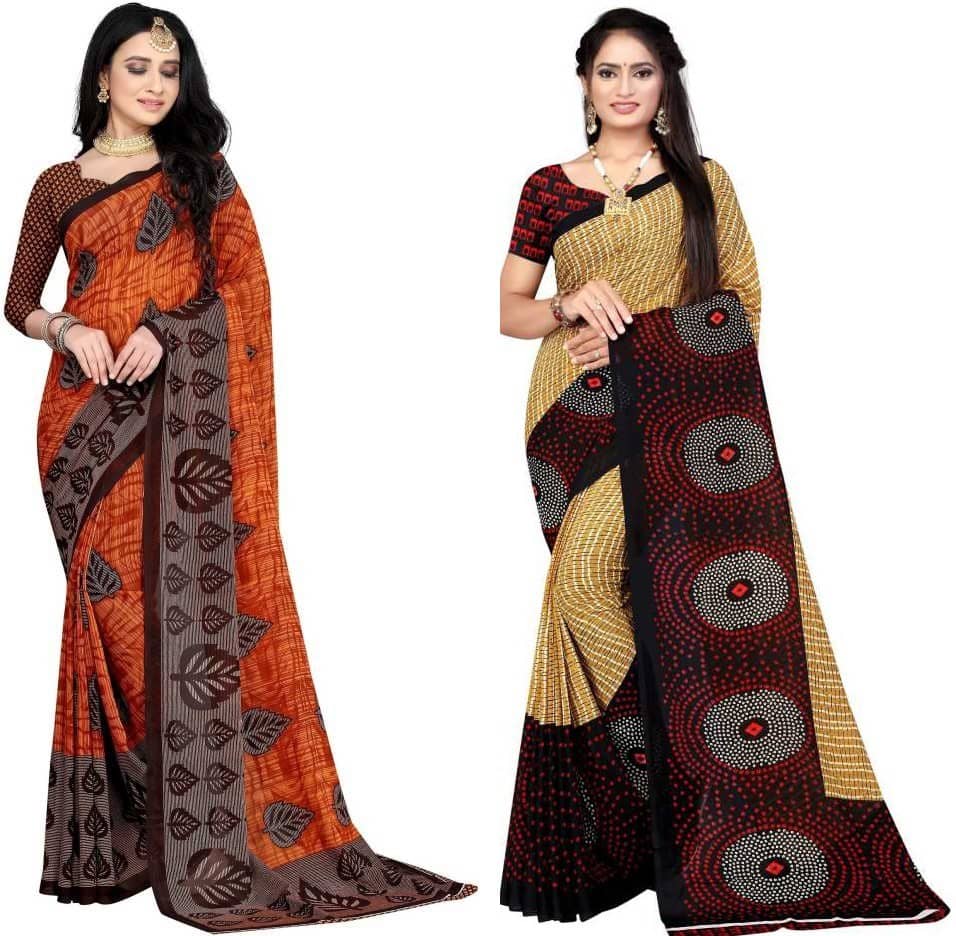 LEELAVATI Georgette Printed Saree With Unstitched Blouse Piece ( Multicolor ) - Sarees | Buy online on ZillyBuy