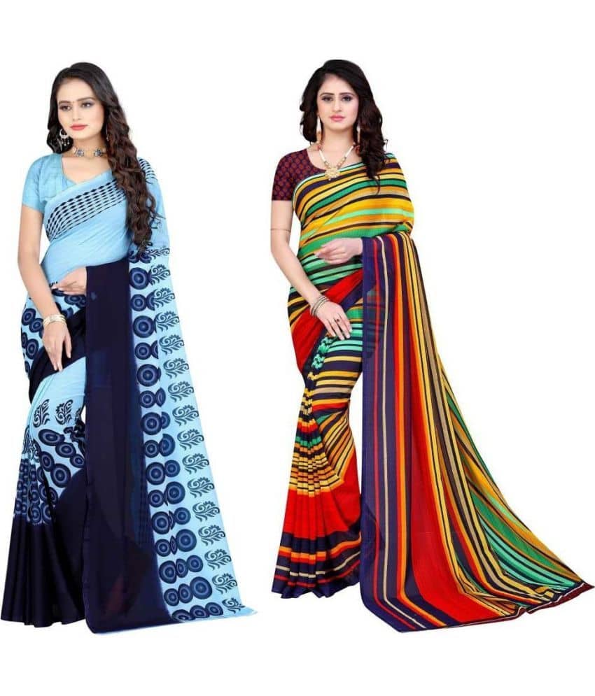 LEELAVATI Georgette Printed Saree With Unstitched Blouse Piece ( Multicolor ) - Sarees | Buy online on ZillyBuy