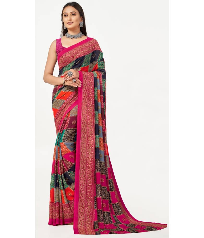 LEELAVATI Georgette Printed Saree With Unstitched Blouse Piece ( Multicolor ) - Sarees | Buy online on ZillyBuy