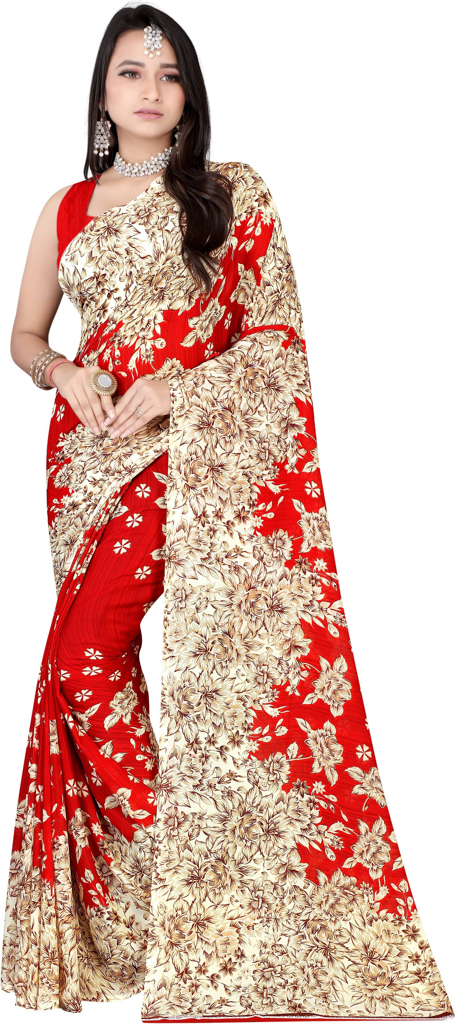 LEELAVATI Georgette Printed Saree With Unstitched Blouse Piece ( Multicolor ) LEELAVATI Georgette Printed Saree With Unstitched Blouse Piece ( Multicolor )