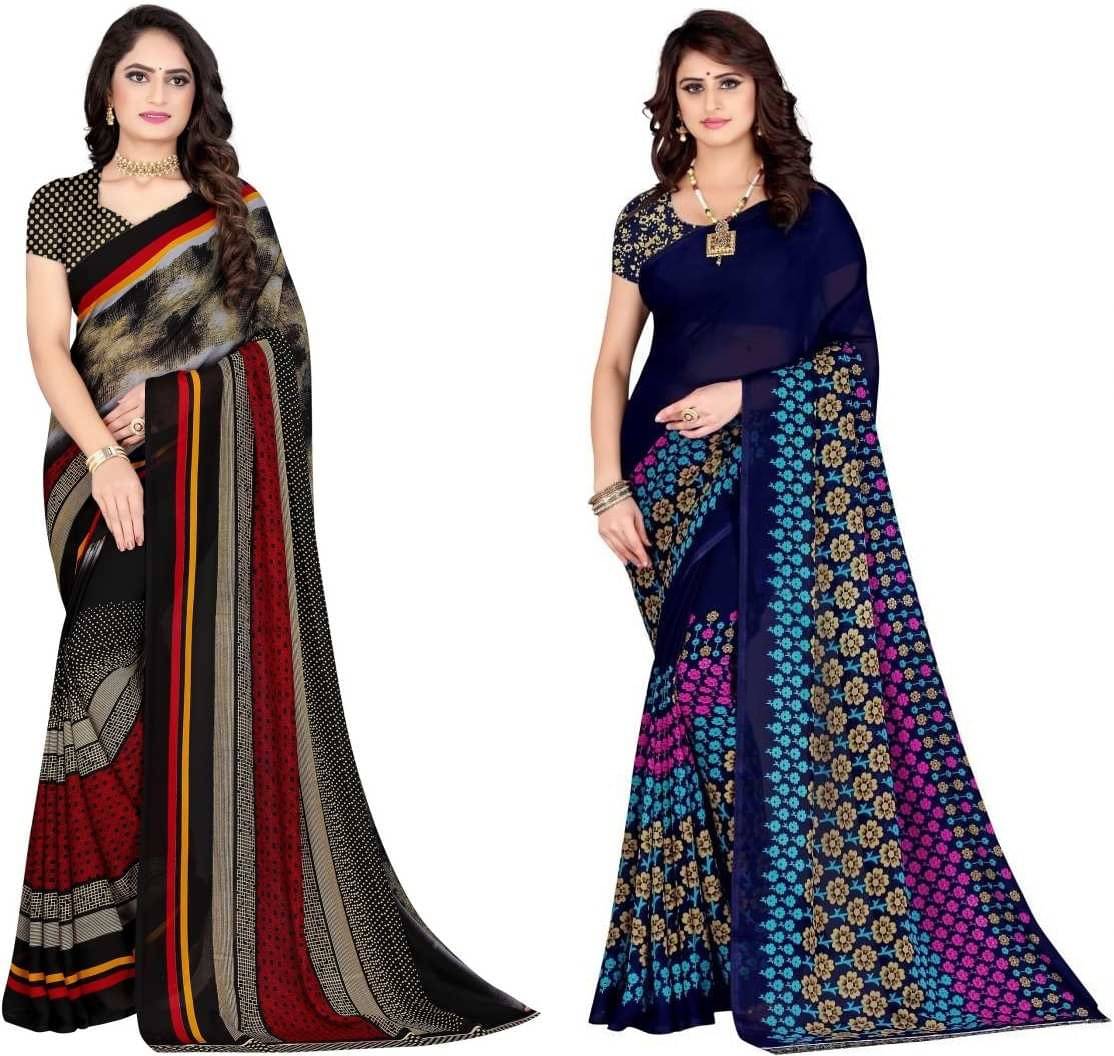 LEELAVATI Georgette Printed Saree With Unstitched Blouse Piece ( Multicolor ) LEELAVATI Georgette Printed Saree With Unstitched Blouse Piece ( Multicolor )
