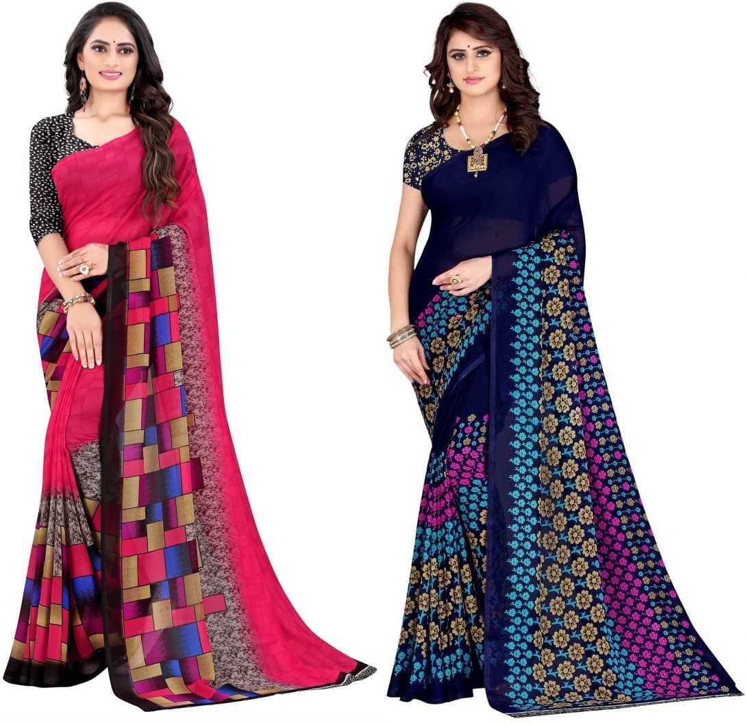 LEELAVATI Georgette Printed Saree With Unstitched Blouse Piece ( Multicolor ) LEELAVATI Georgette Printed Saree With Unstitched Blouse Piece ( Multicolor )