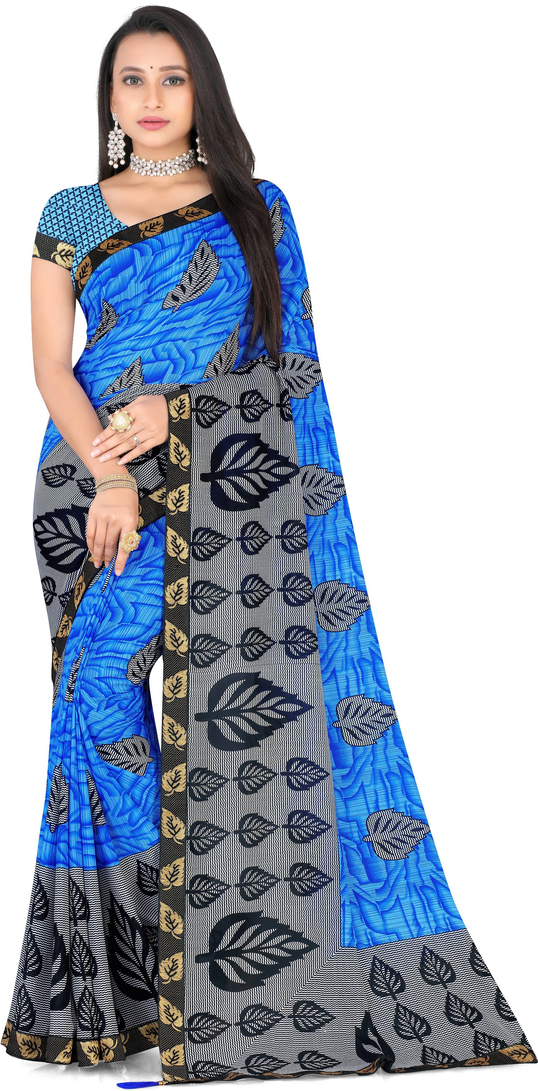     			LEELAVATI Georgette Embroidered Saree With Unstitched Blouse Piece ( Multicolor )