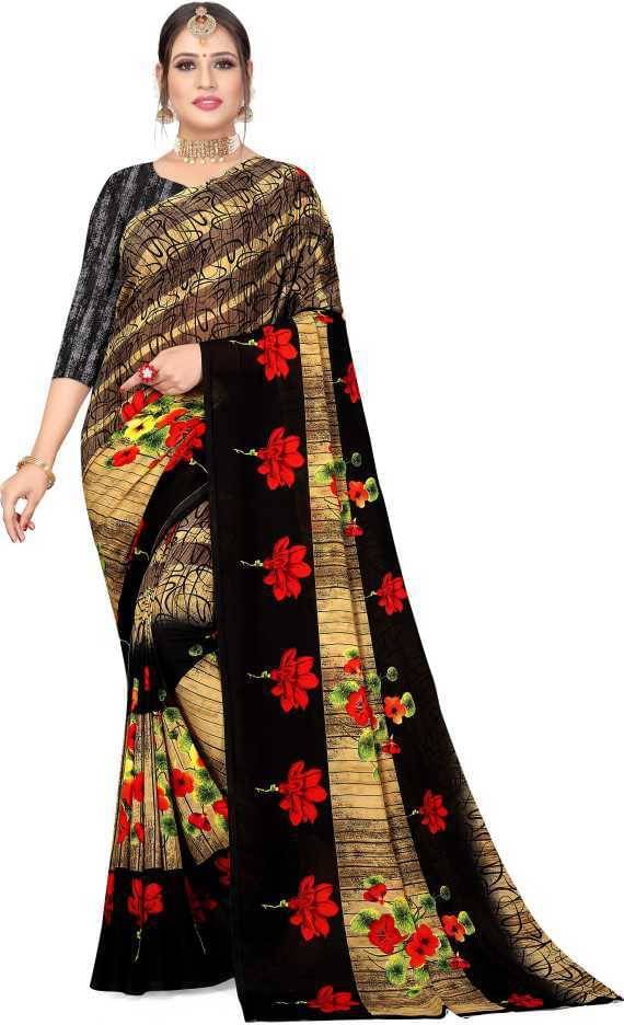     			LEELAVATI Georgette Printed Saree With Unstitched Blouse Piece ( Mustard )