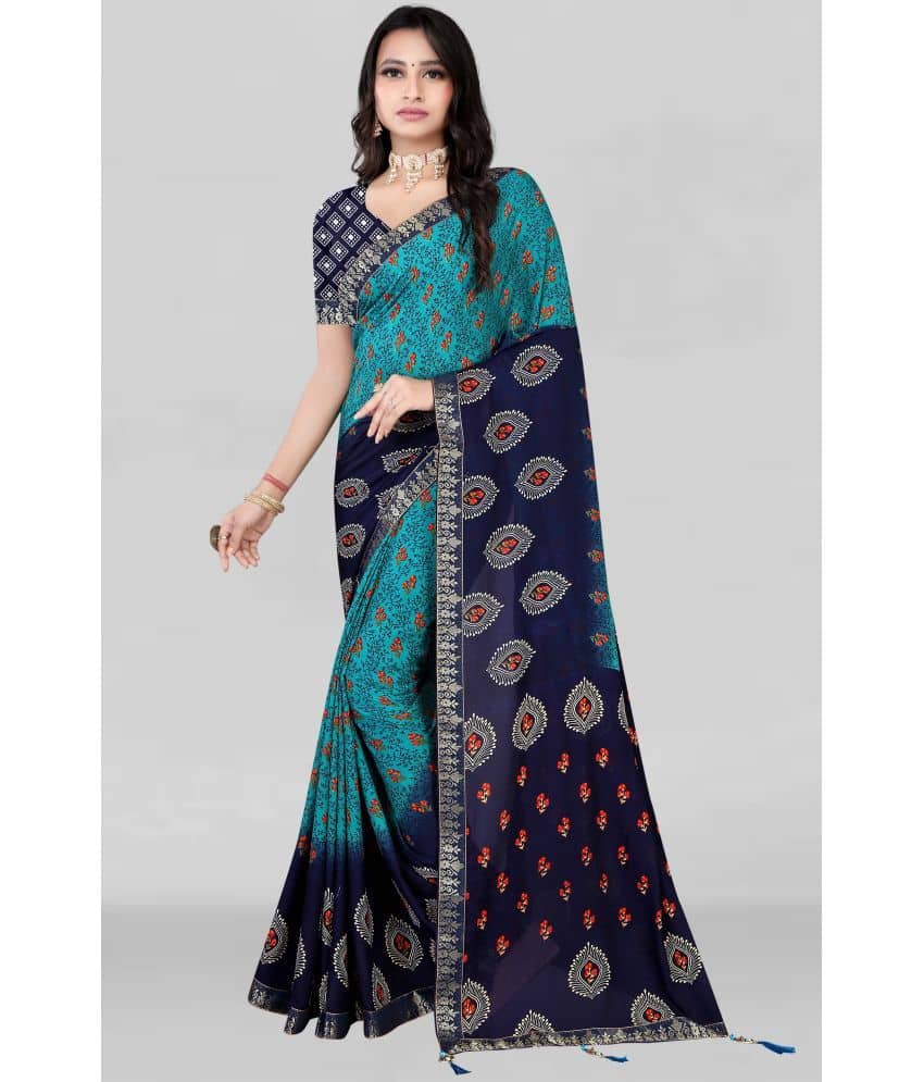 LEELAVATI Georgette Embroidered Saree With Unstitched Blouse Piece ( Navy Blue ) - Sarees | Buy online on ZillyBuy